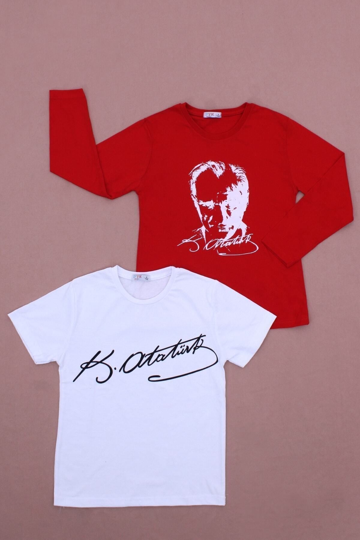 2'li Atatürk-imza Farklı Desenli Erkek-kız Çocuk T-shirt