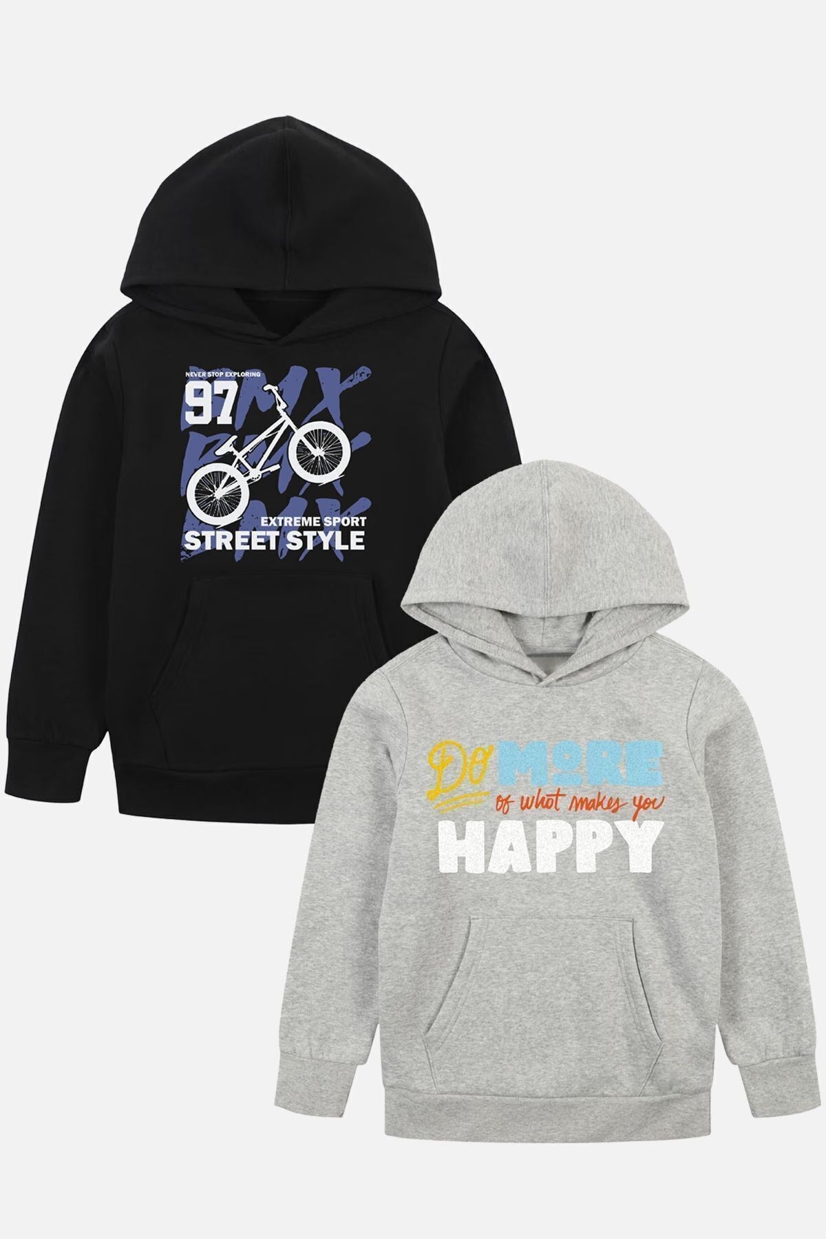 2'li ERKEK ÇOCUK BASKILI CEPLİ SWEATSHİRT