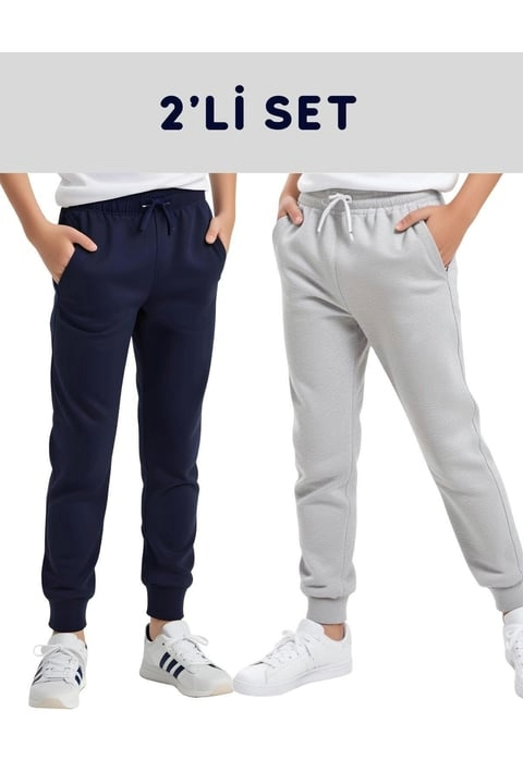 2'LÜ DÜZ BASKISIZ JOGGER ÇİFT CEPLİ ÇOCUK EŞOFMAN ALTI