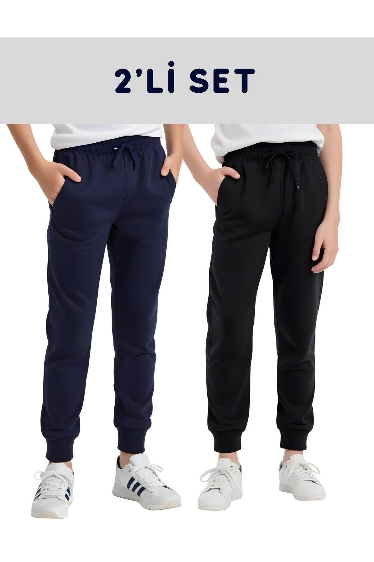 2'LÜ DÜZ BASKISIZ JOGGER ÇİFT CEPLİ ÇOCUK EŞOFMAN ALTI