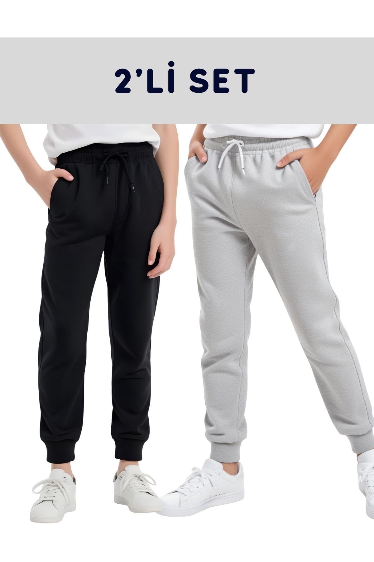 2'LÜ DÜZ BASKISIZ JOGGER ÇİFT CEPLİ ÇOCUK EŞOFMAN ALTI