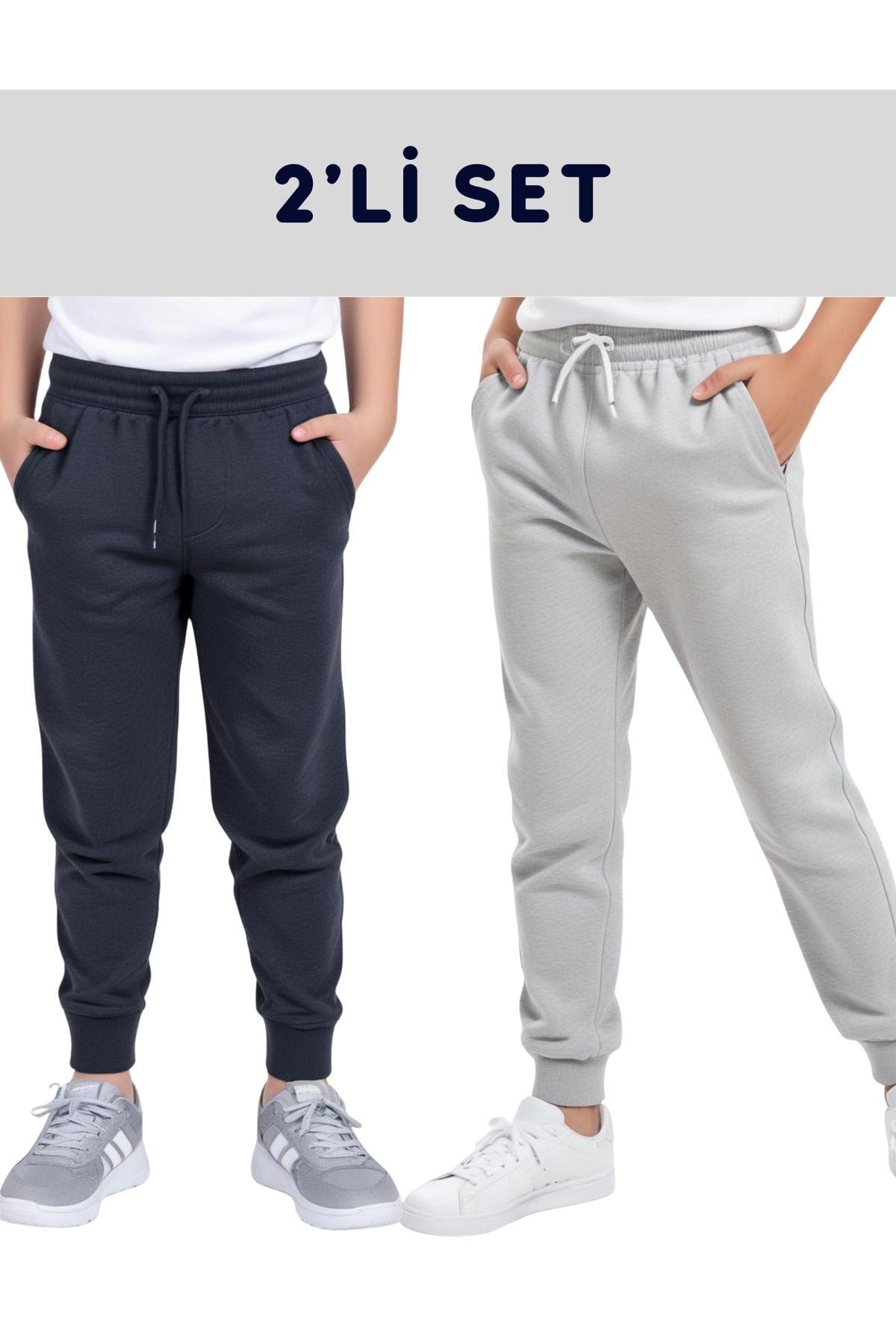 2'LÜ DÜZ BASKISIZ JOGGER ÇİFT CEPLİ ÇOCUK EŞOFMAN ALTI