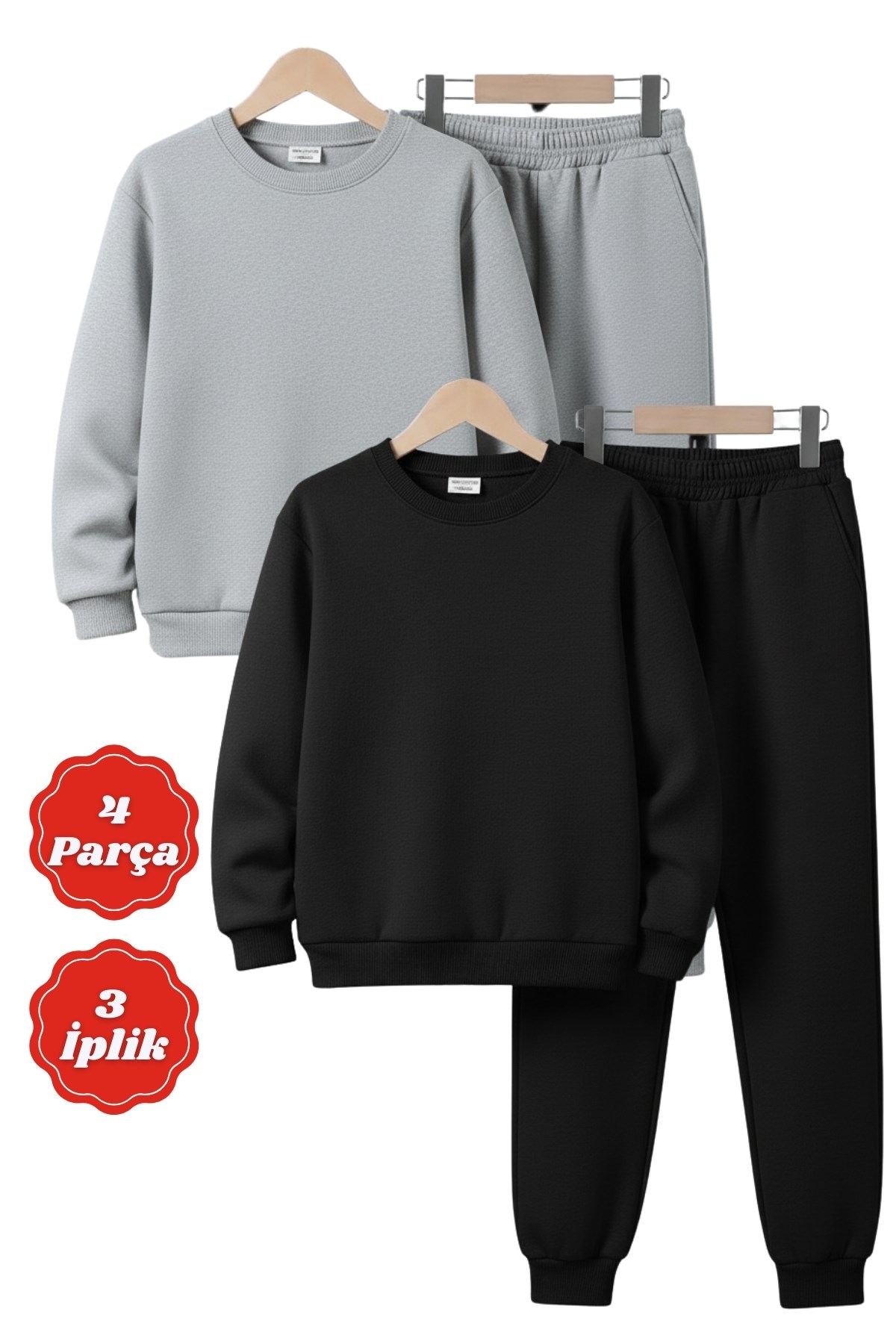 3 İPLİK KALIN ŞARDONLU YUVARLAK YAKA DÜZ BASKISIZ KIŞLIK 4 PARÇA ERKEK ÇOCUK EŞOFMAN TAKIMI