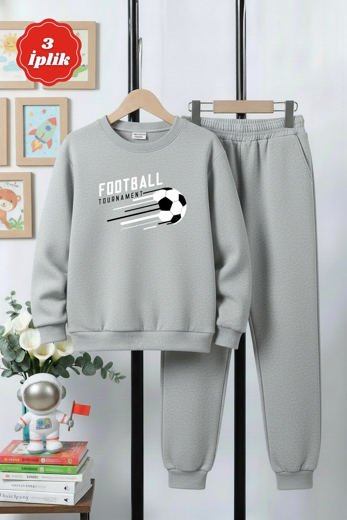 3 İPLİK KALIN YUVARLAK YAKA FOOTBALL BASKI DETAYLI KIŞLIK ERKEK ÇOCUK EŞOFMAN TAKIMI
