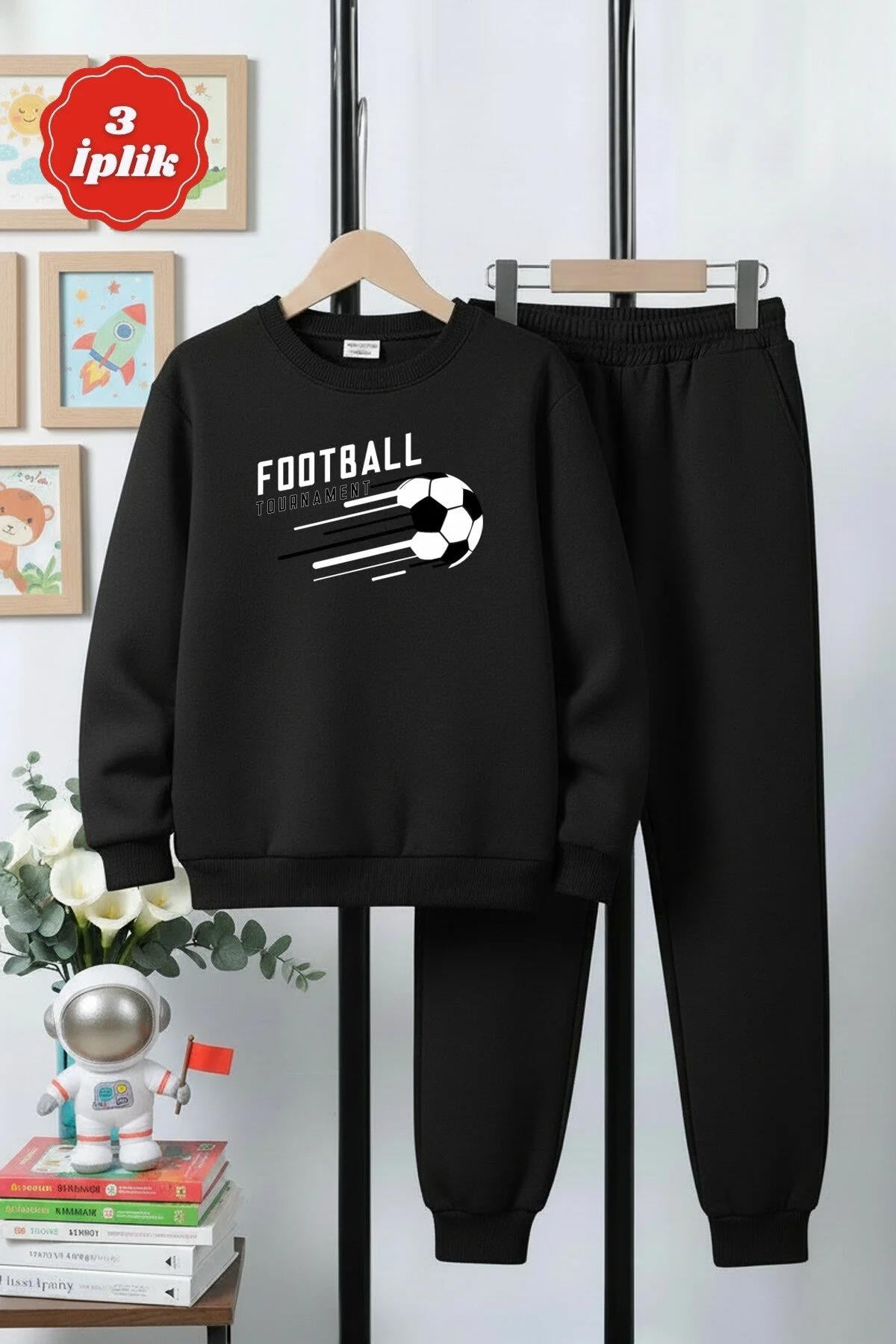 3 İPLİK KALIN YUVARLAK YAKA FOOTBALL BASKI DETAYLI KIŞLIK ERKEK ÇOCUK EŞOFMAN TAKIMI