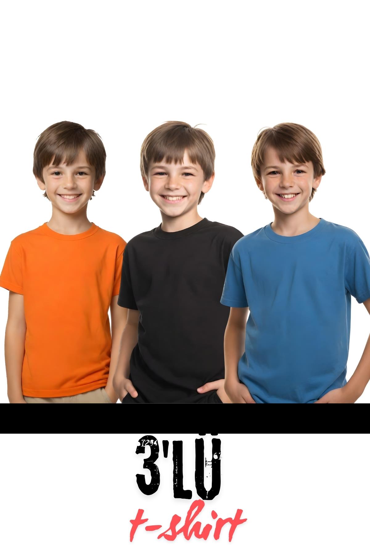 3 lü Çocuk Düz Basic Kısa Kollu T-Shirt