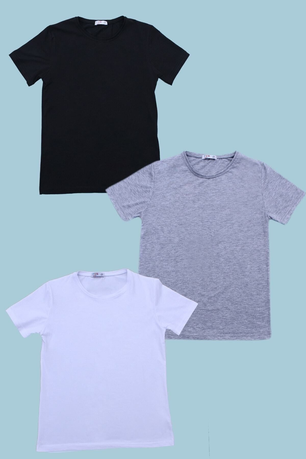 3'lü Düz Model Farklı Renk Seçeneği Ile Unisex Çocuk Tişört
