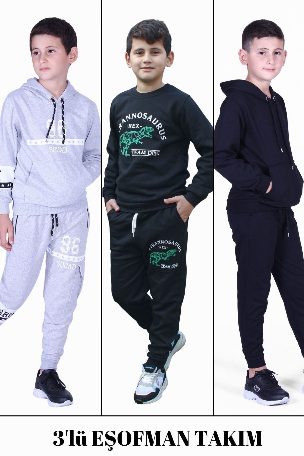 3'LÜ ERKEK ÇOCUK 96-TREX-DÜZ MODEL EŞOFMAN TAKIMI