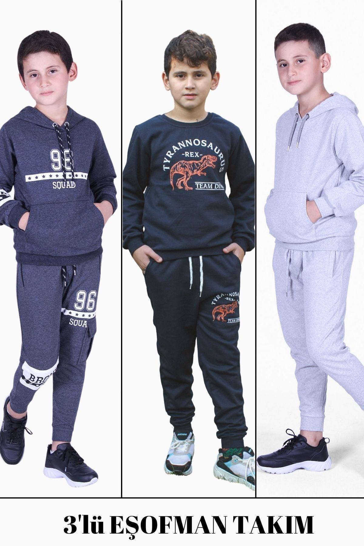 3'LÜ ERKEK ÇOCUK 96-TREX-DÜZ MODEL EŞOFMAN TAKIMI