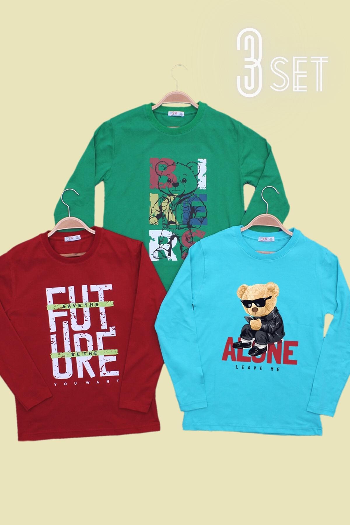 3'LÜ ERKEK ÇOCUK BASİC BASKILI UZUN KOL SWEATSHİRT