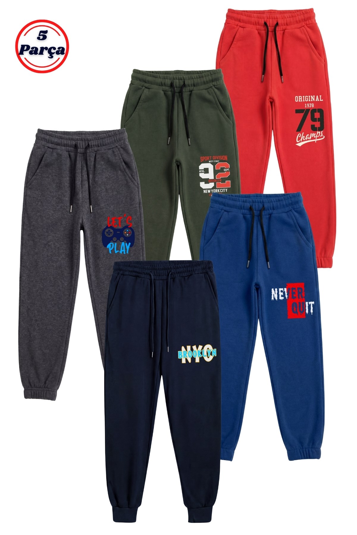 5 Li Baskı Detaylı Beli Lastikli Erkek Çocuk Jogger Eşofman Altı