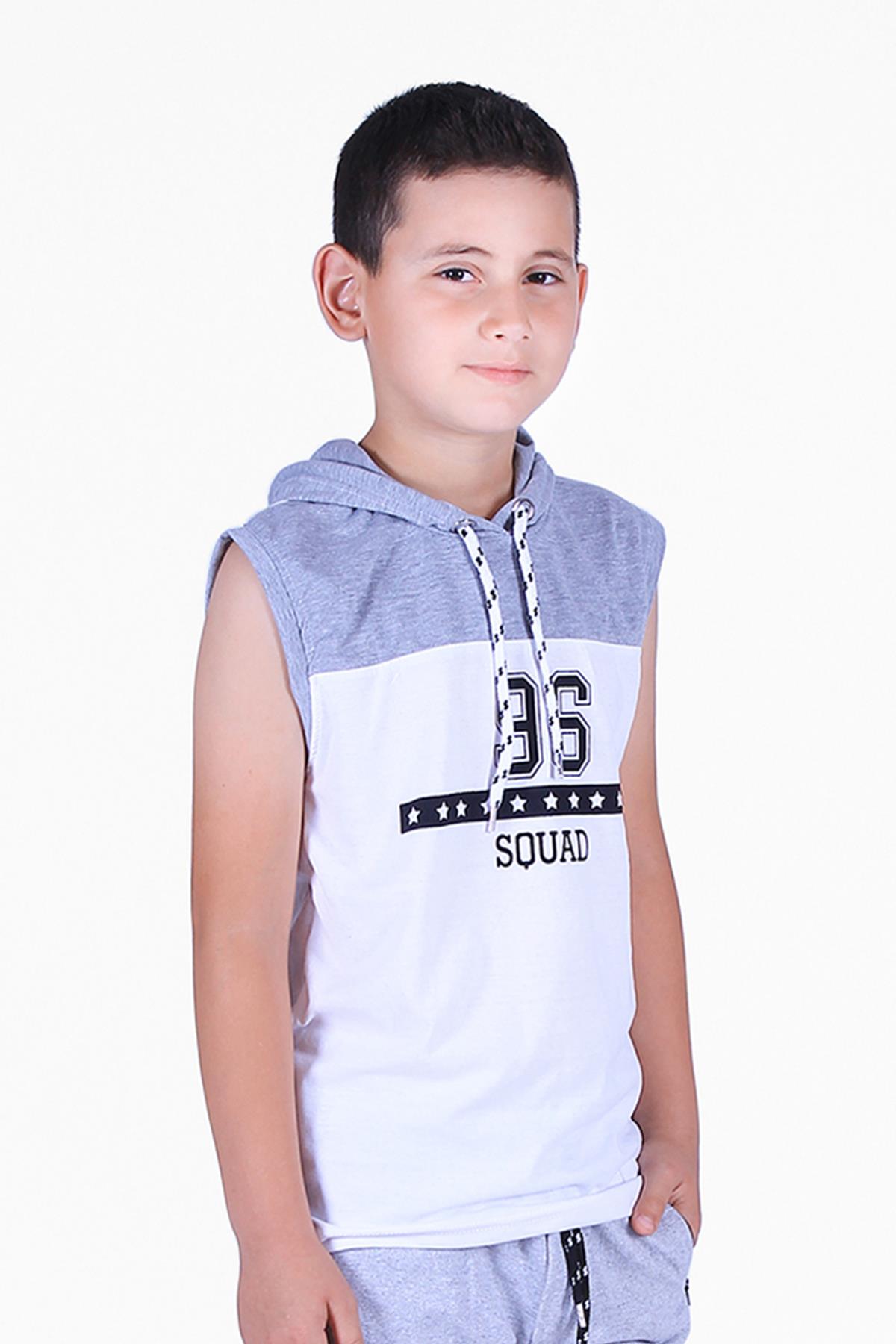 96 Yazı Baskılı Erkek Çocuk Kapüşonlu T-shirt
