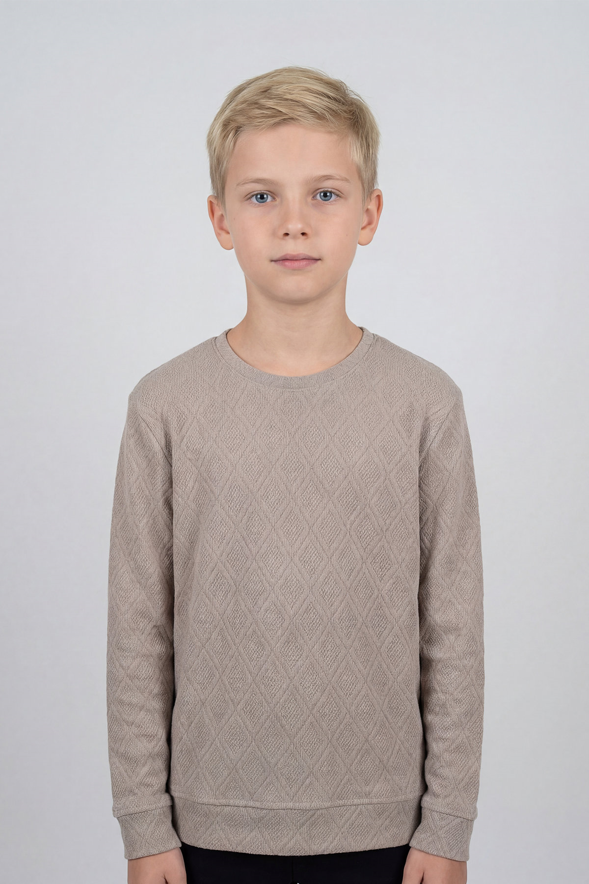 Bej Jakarlı Erkek Çocuk Sweatshirt