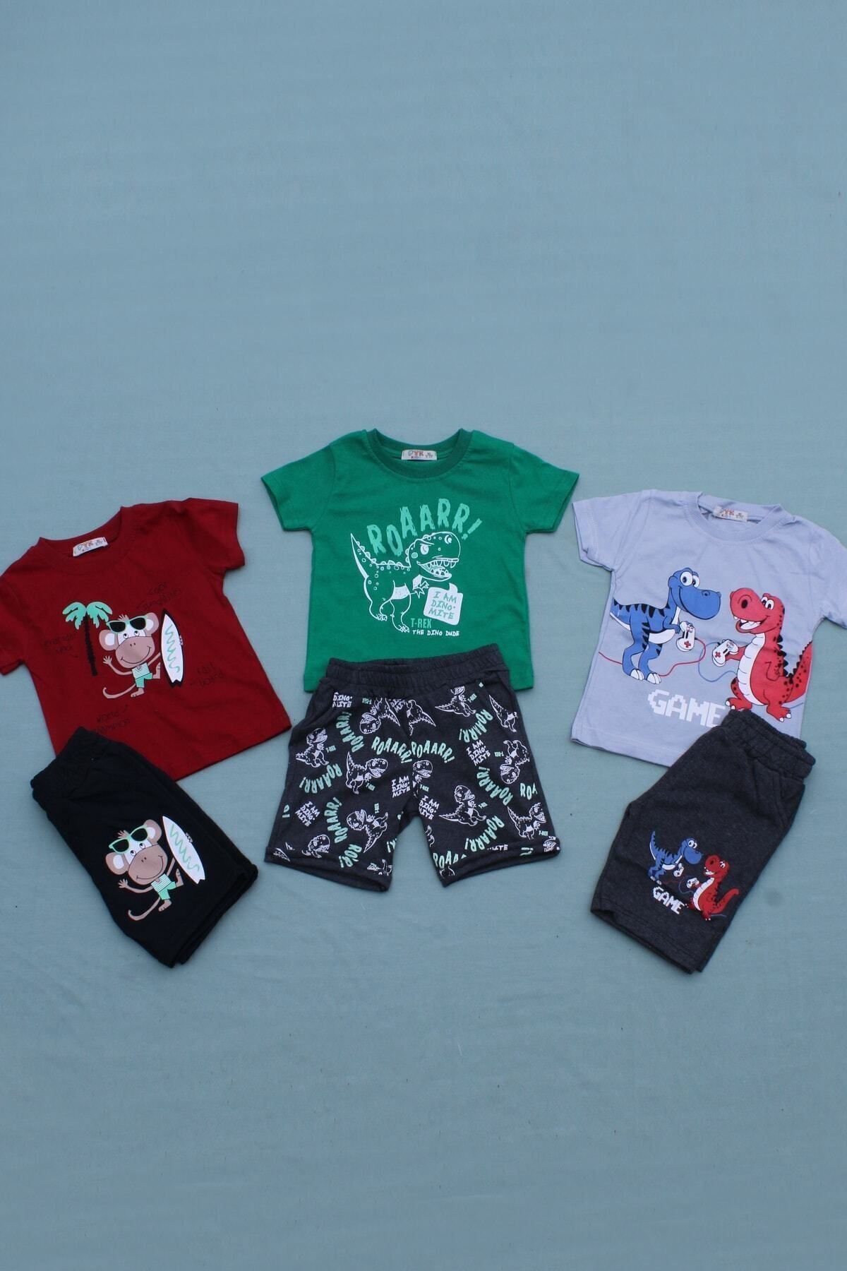 Beli Lastikli Farklı Desenli 3'lü Bebek Kapri Takım