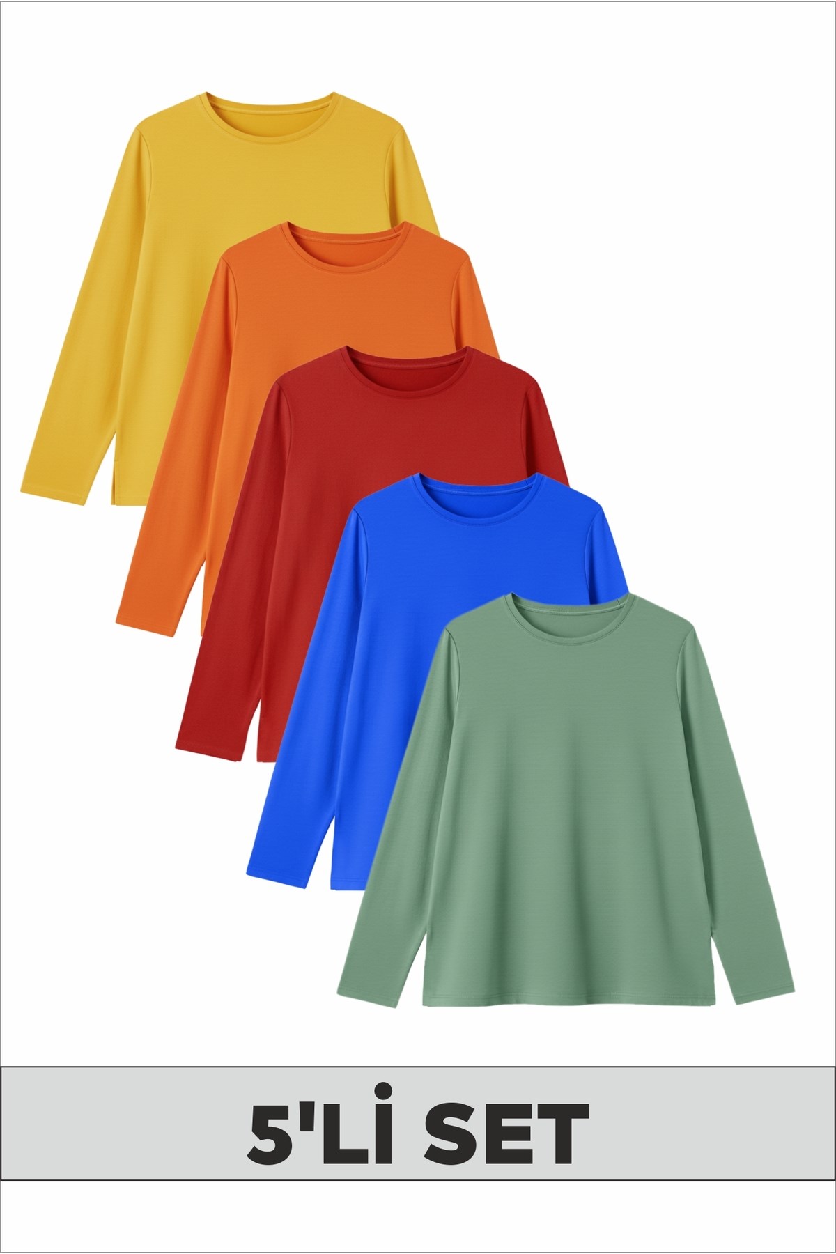Canlı & Enerjik Renklerde Yuvarlak Yaka Kız/Erkek Çocuk 5'li Sweatshirt