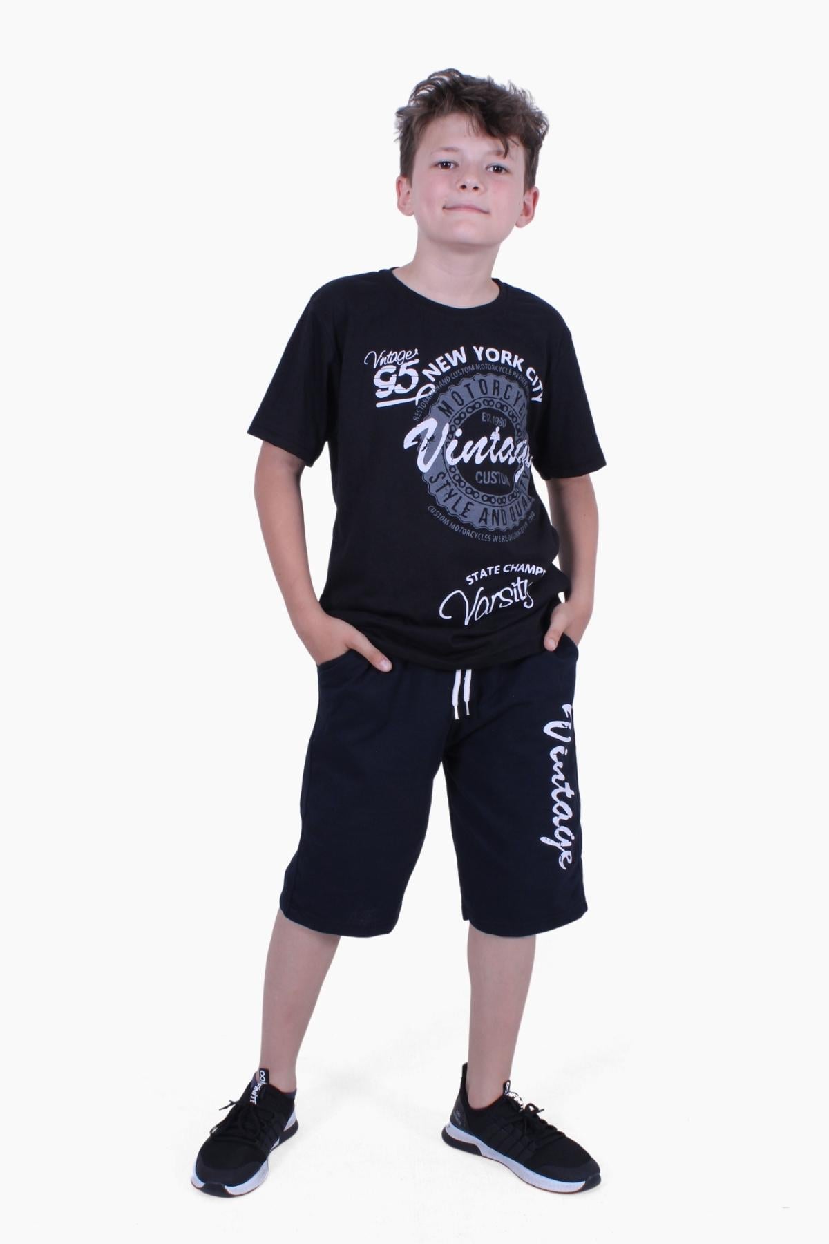 Custom Yazı Baskılı Erkek Çocuk Yazlık Takım