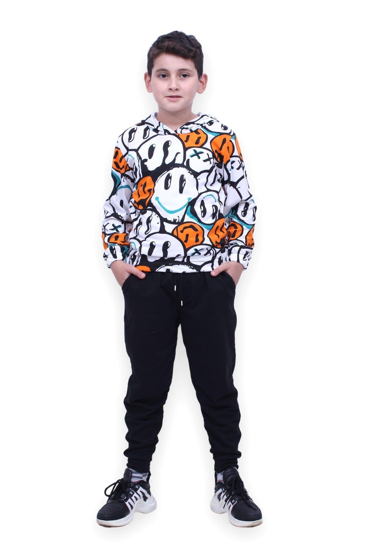 Desenli, Kapüşonlu, Unisex Sweatshirt-Eşofman Alt Üst Takım 2 İplik