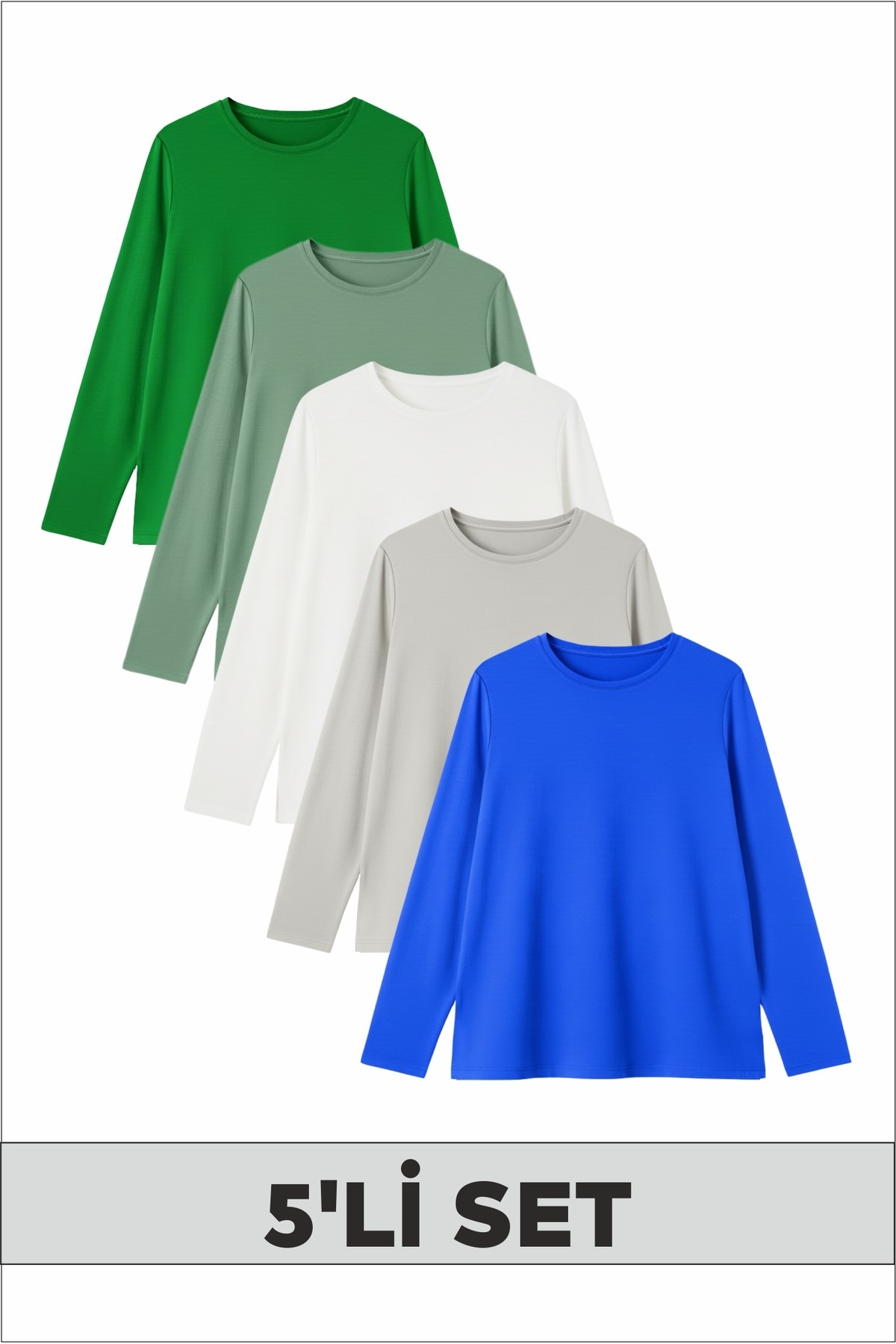 Doğal & Fresh Renklerde Yuvarlak Yaka Kız/Erkek Çocuk 5'li Sweatshirt