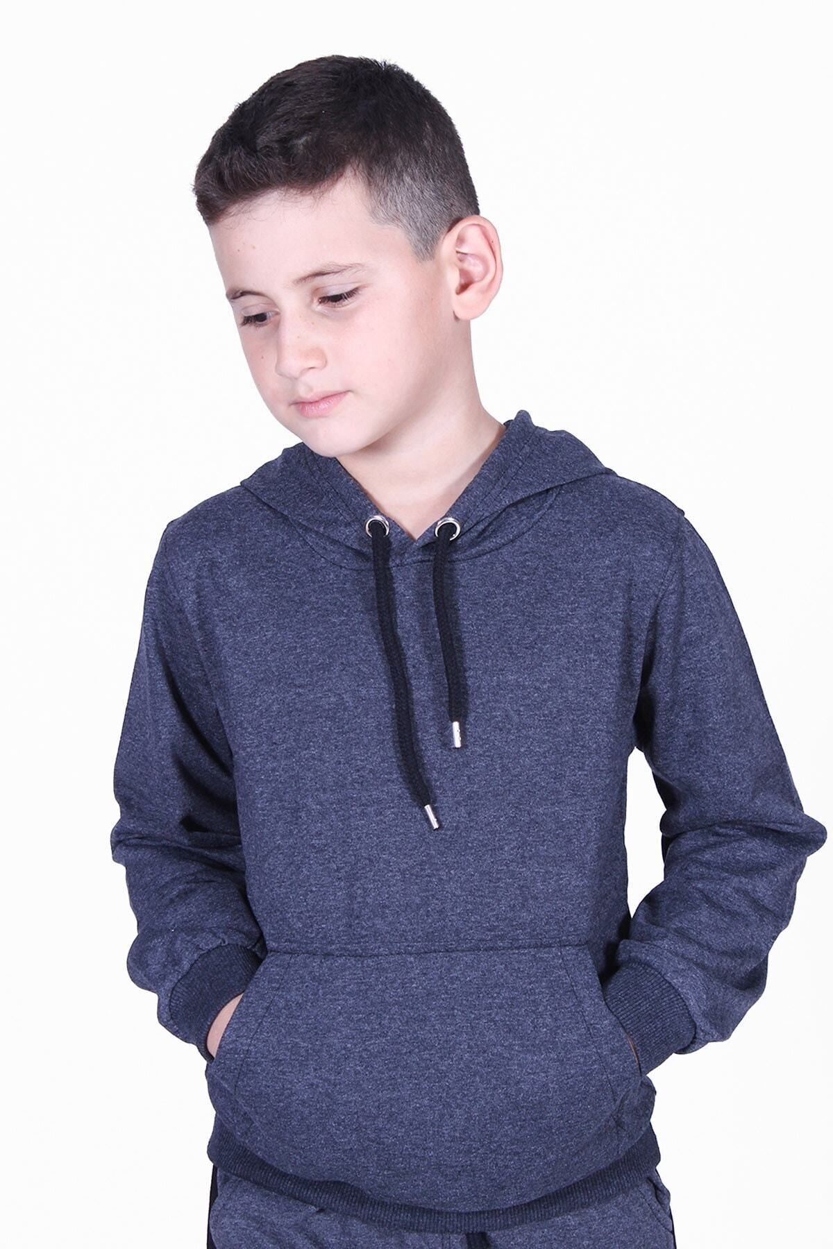 Düz Kanguru Cepli Kapşonlu Sweatshirt