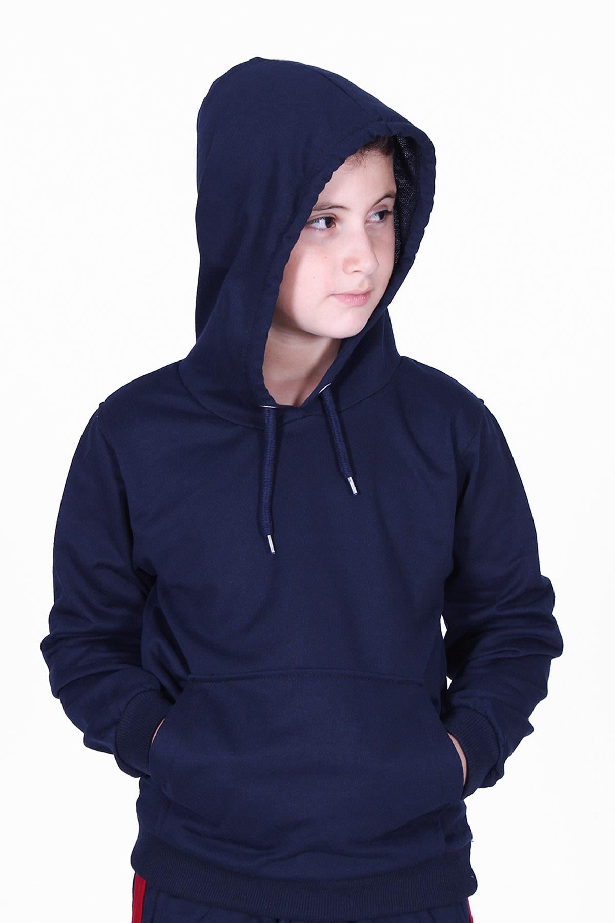 Düz Kanguru Cepli Kapşonlu Sweatshirt