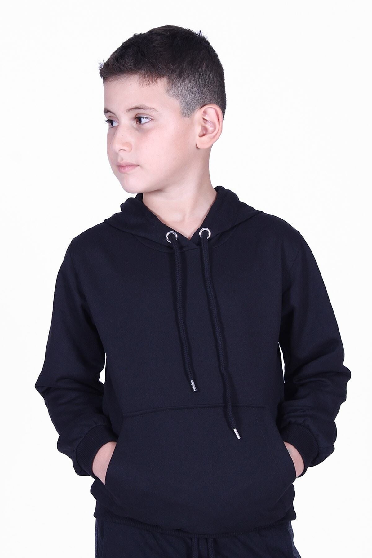 Düz Kanguru Cepli Kapşonlu Sweatshirt