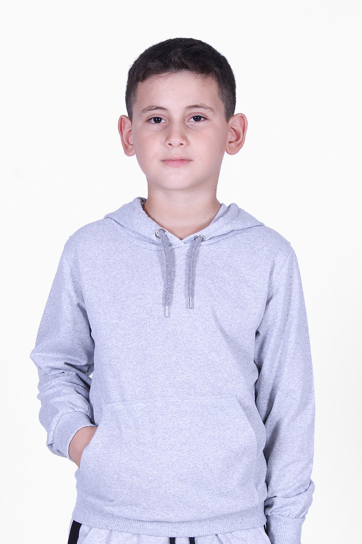 Düz Kanguru Cepli Kapşonlu Sweatshirt