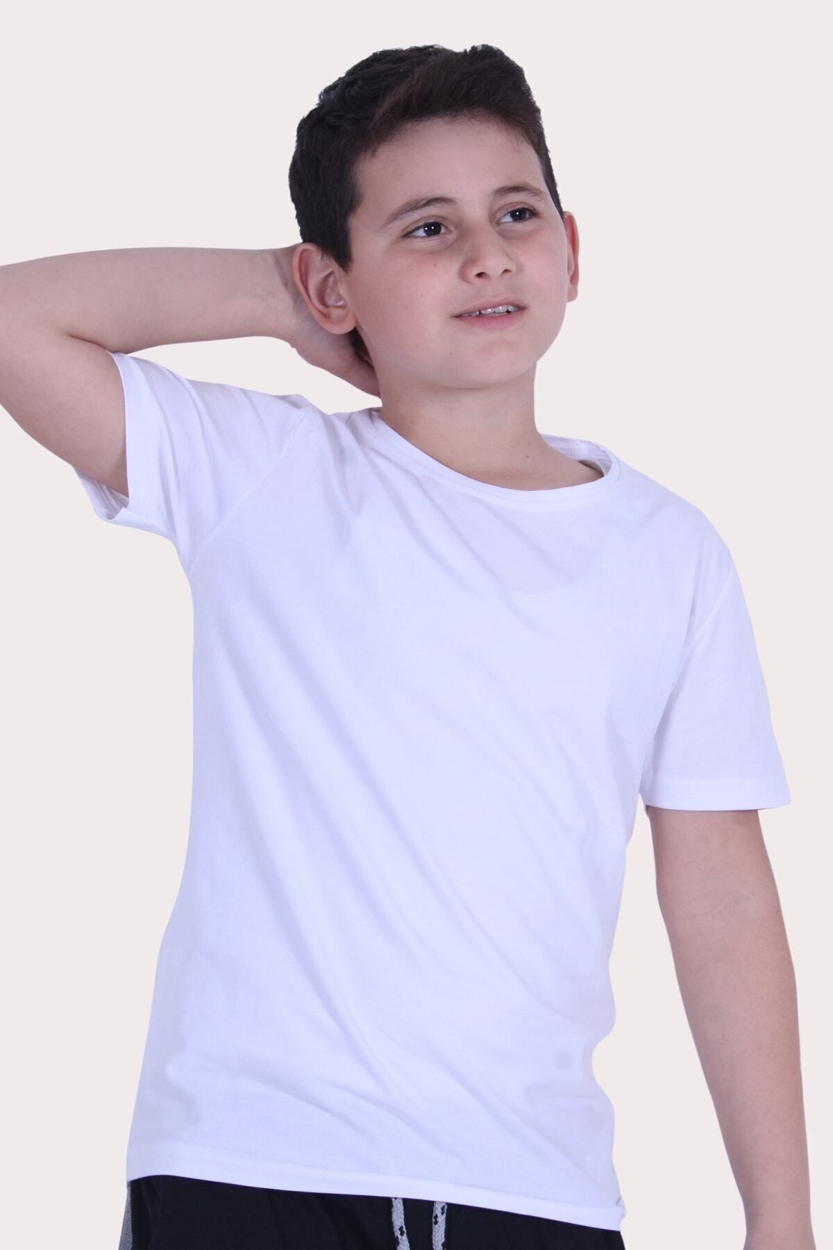 Düz Model Farklı Renk Seçeneği Ile Unisex Çocuk Tişört