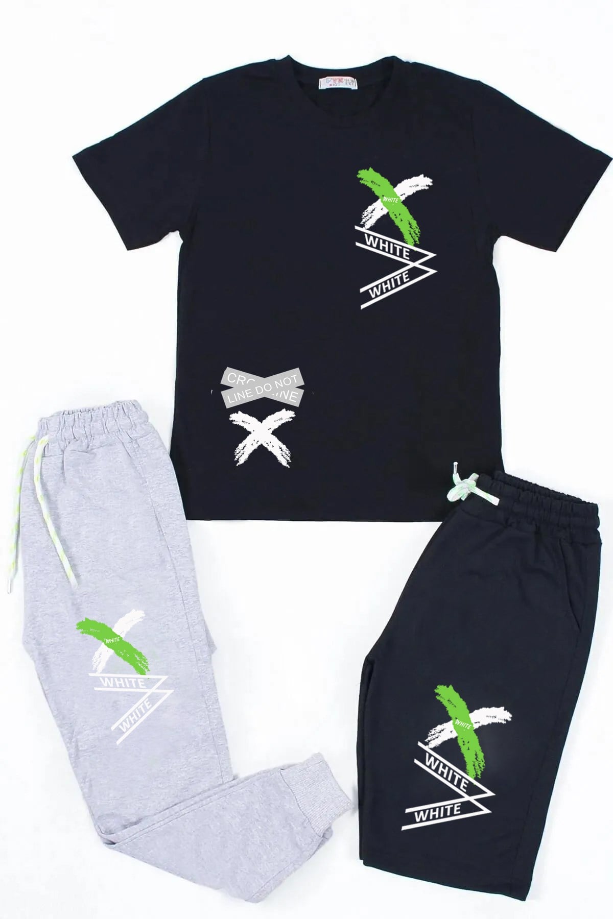 Erkek Çocuk 3lü Kombin Baskılı X Collection T-shirt Kapri Eşofman Altı