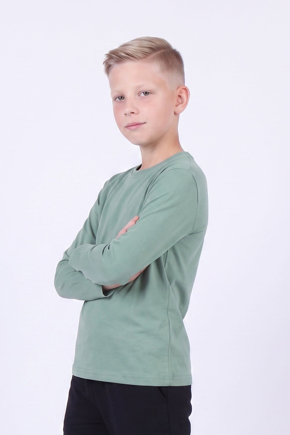 Erkek Çocuk Basic Düz Renk Uzun Kollu Sweatshirt