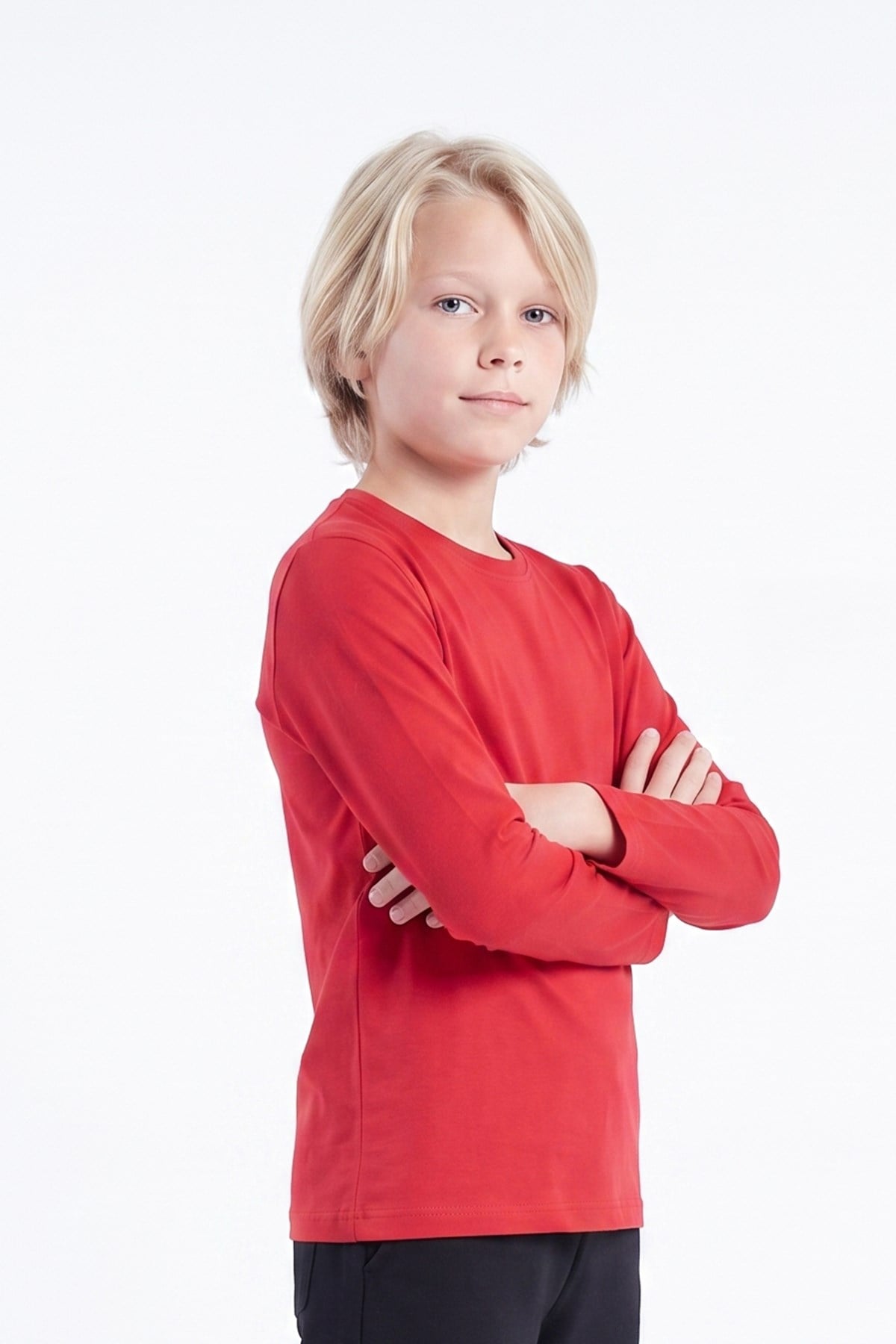 Erkek Çocuk Basic Düz Renk Uzun Kollu Sweatshirt