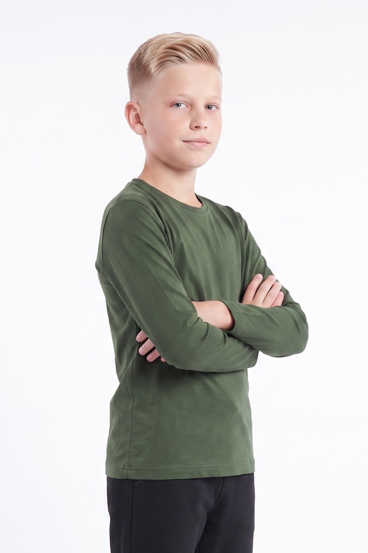 Erkek Çocuk Basic Düz Renk Uzun Kollu Sweatshirt