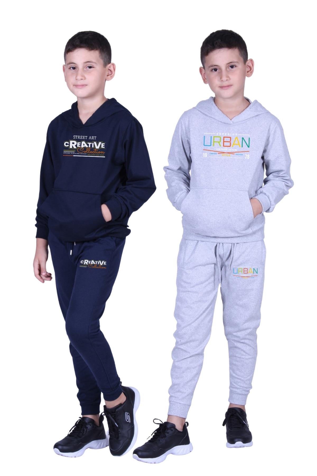 ERKEK ÇOCUK BASKILI KANGURU CEPLİ KAPÜŞONLU 2Lİ EŞOFMAN TAKIMI