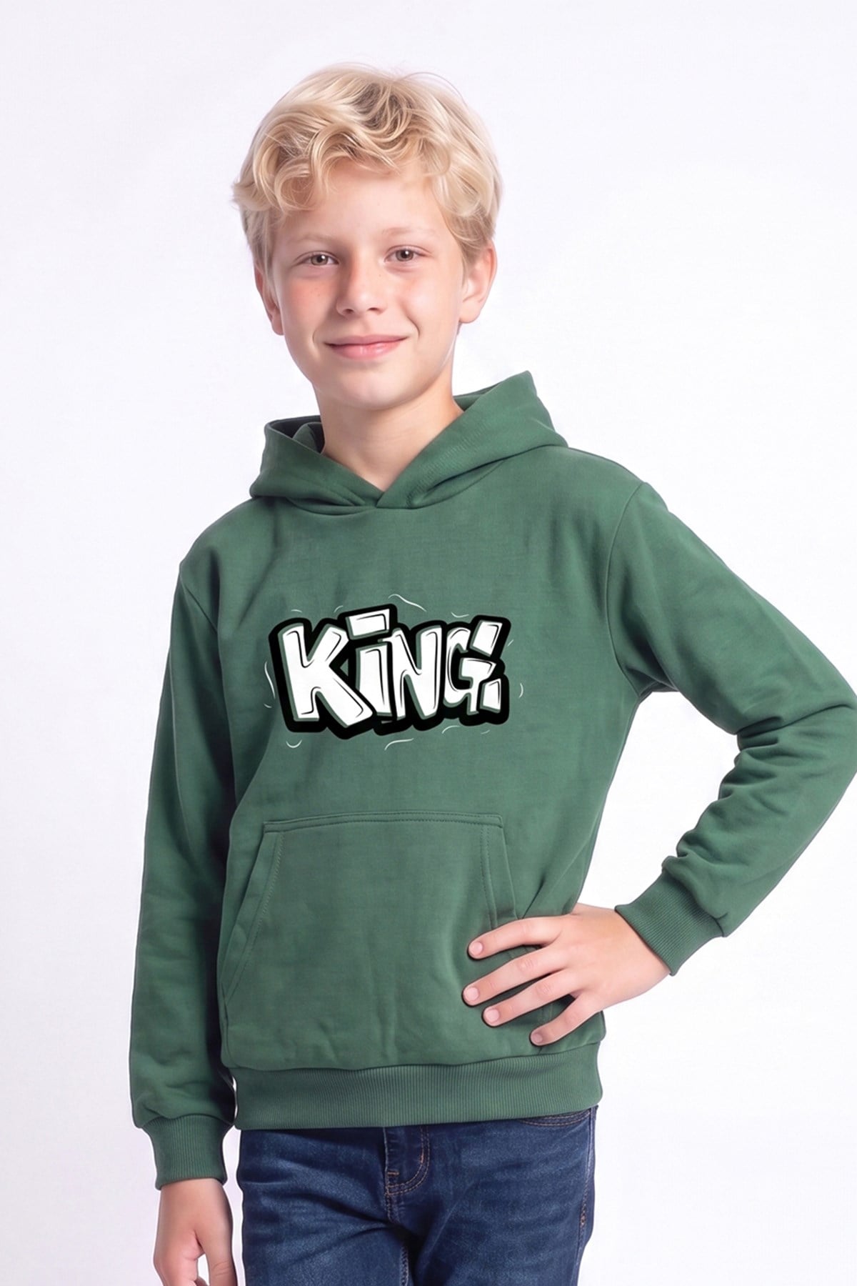 Erkek Çocuk Baskılı Kanguru Cepli Uzun Kollu Kapüşonlu Sweatshirt
