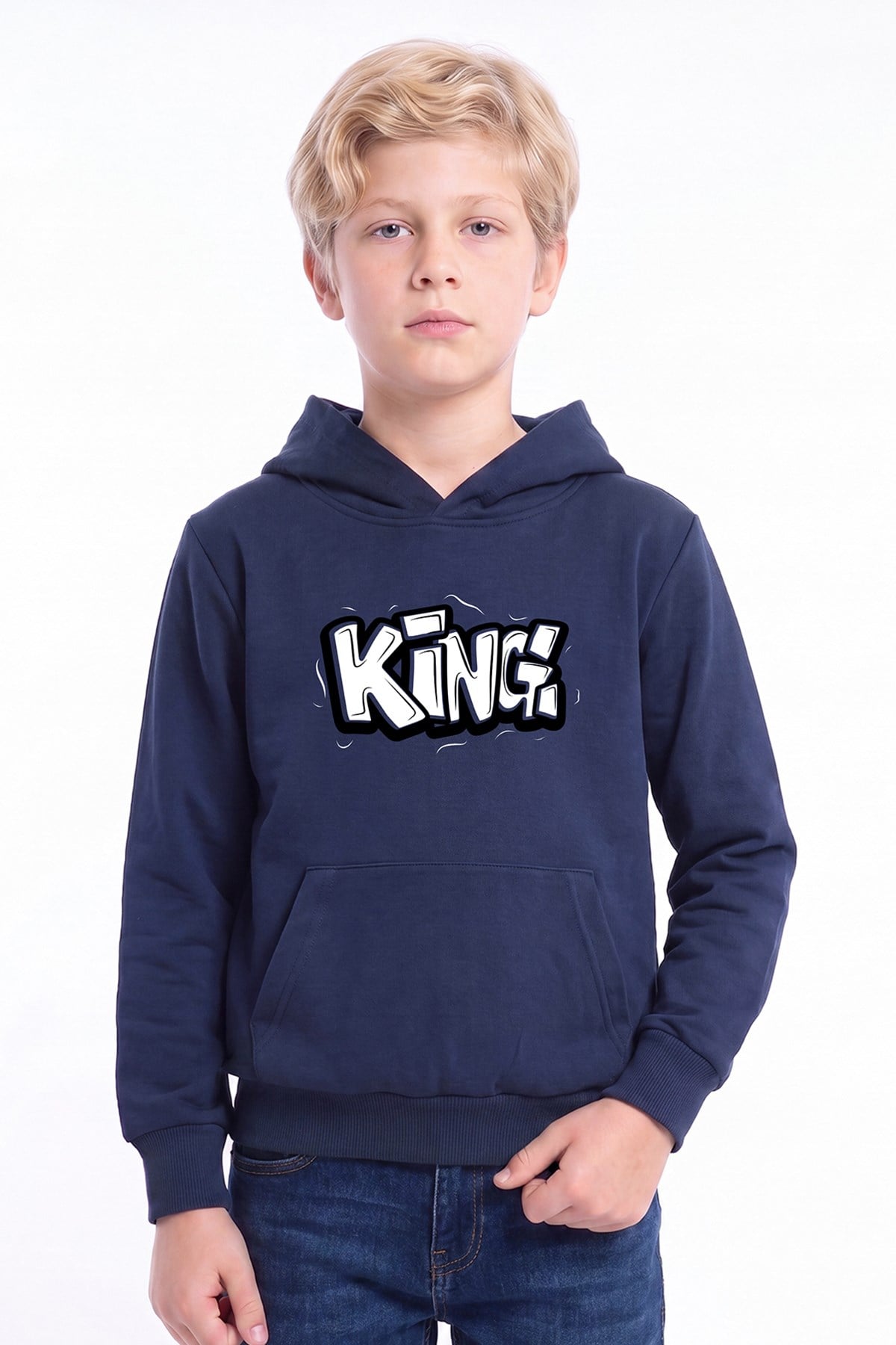 Erkek Çocuk Baskılı Kanguru Cepli Uzun Kollu Kapüşonlu Sweatshirt
