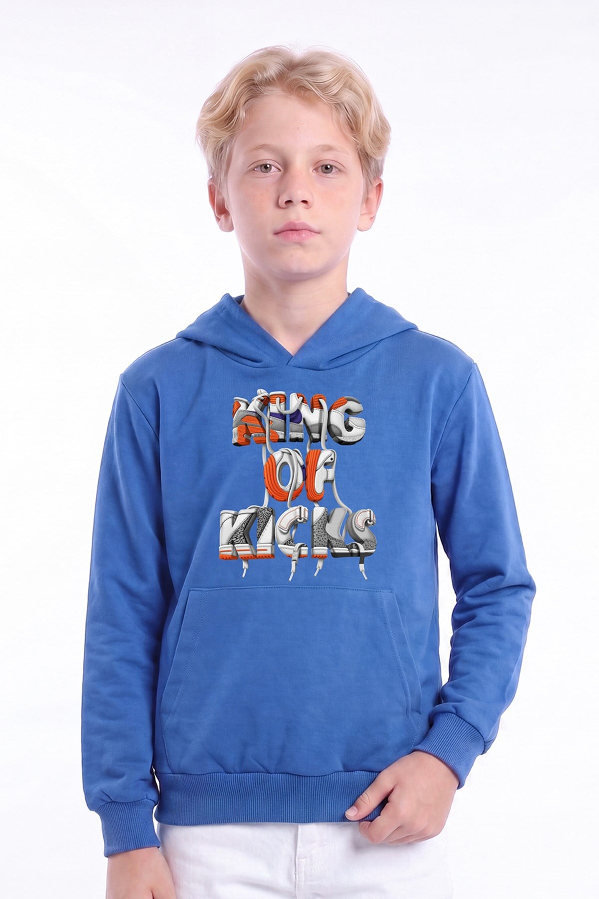 Erkek Çocuk Baskılı Kanguru Cepli Uzun Kollu Kapüşonlu Sweatshirt