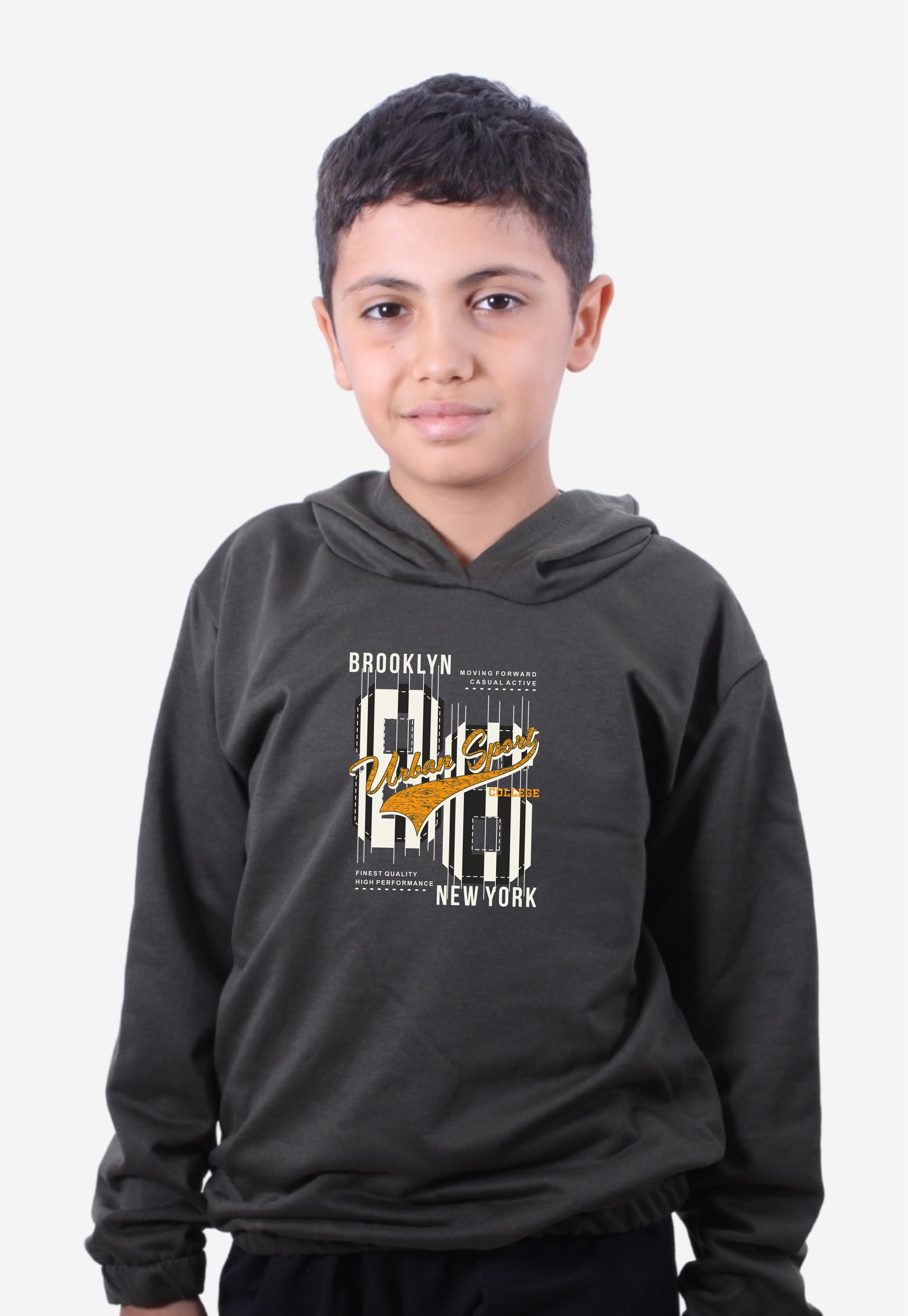 ERKEK ÇOCUK BASKILI KAPÜŞONLU-BELİ LASTİK DETAYLI SWEATSHİRT