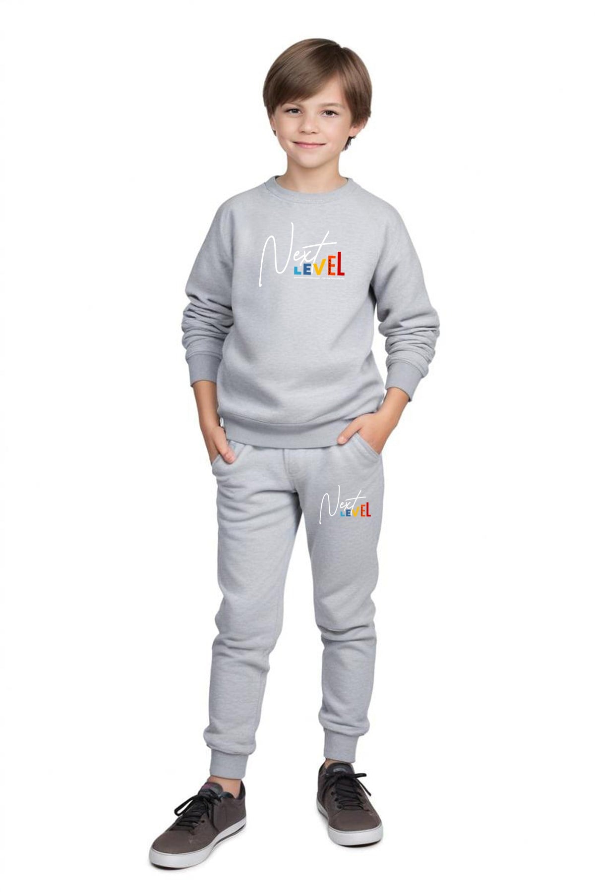 ERKEK ÇOCUK BİSİKLET YAKA NEXT LEVEL BASKILI EŞOFMAN TAKIMI