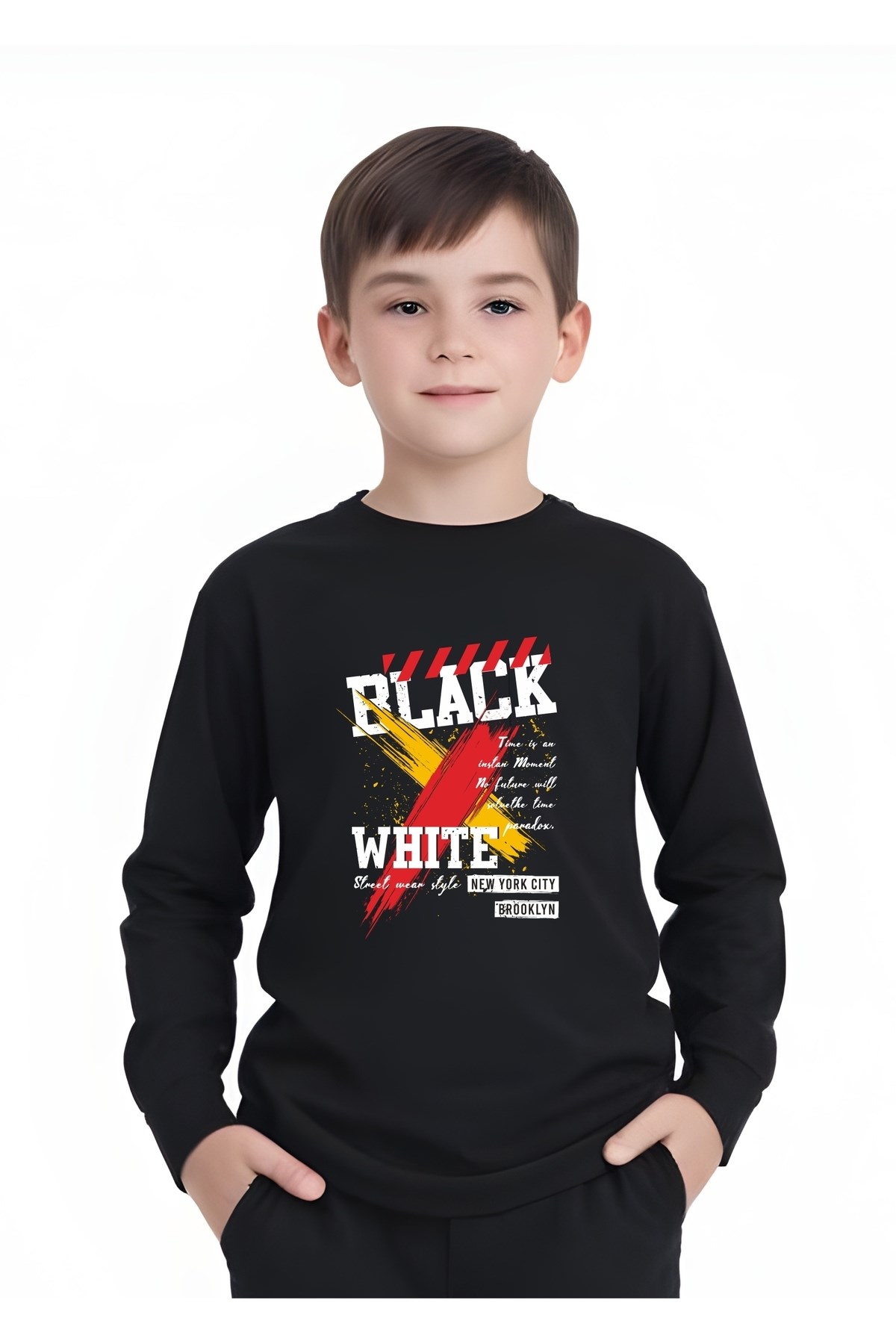 ERKEK ÇOCUK BLACK YAZI BASKILI YUVARLAK YAKA SWEATSHİRT