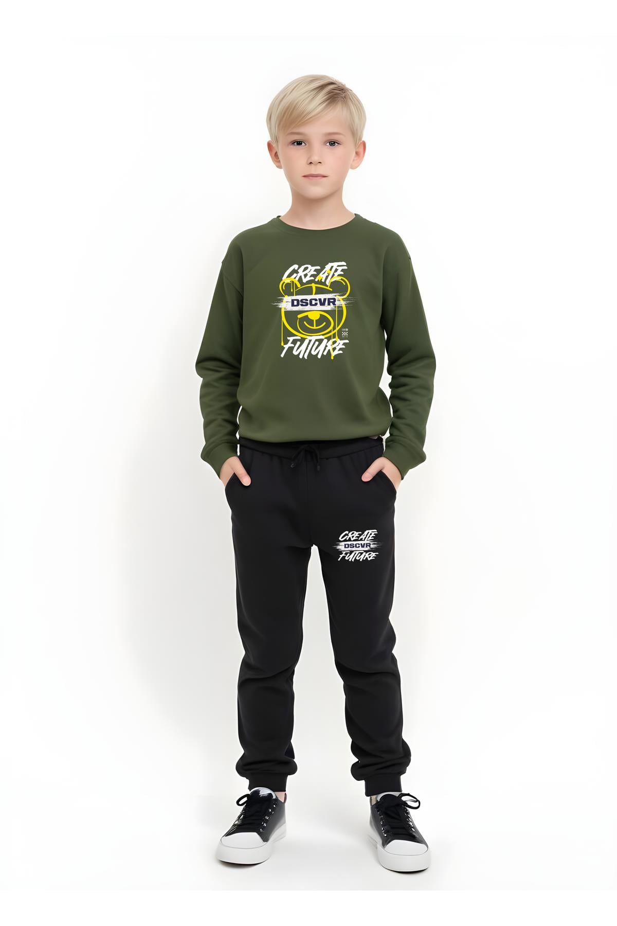 ERKEK ÇOCUK CREATE FUTURE BASKILI SIFIR YAKA MEVSLİMLİK ALT-ÜST TAKIM