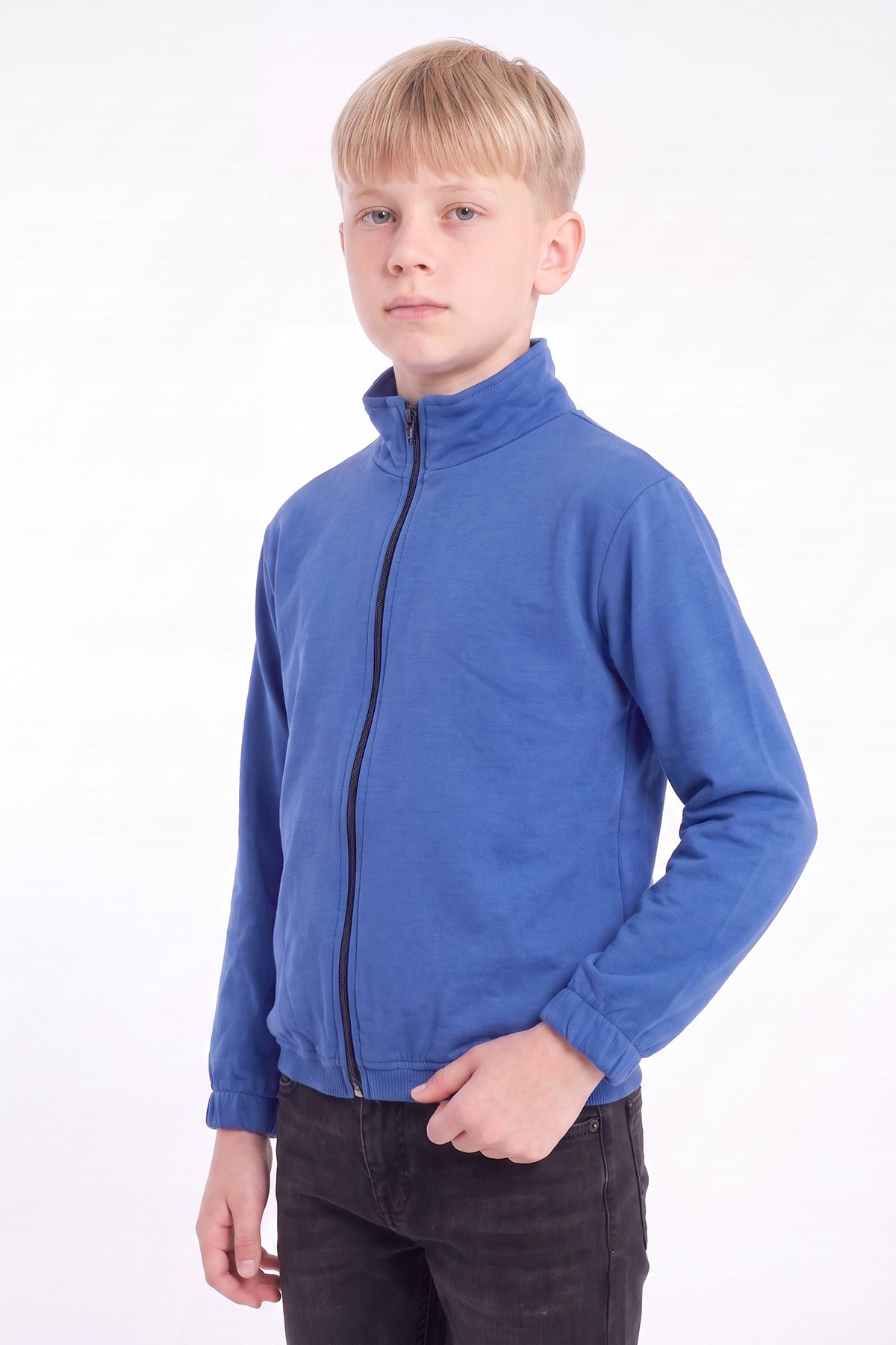 Erkek Çocuk Dik Yaka Fermuarlı Basic Sweatshirt
