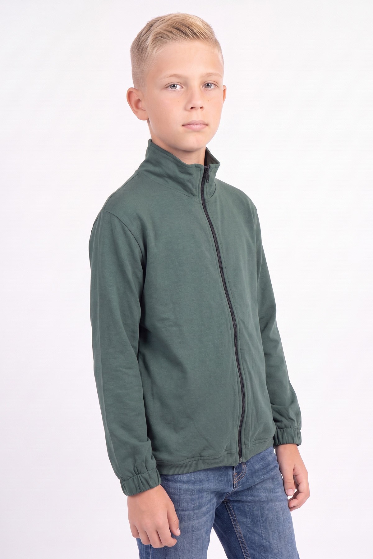 Erkek Çocuk Dik Yaka Fermuarlı Basic Sweatshirt