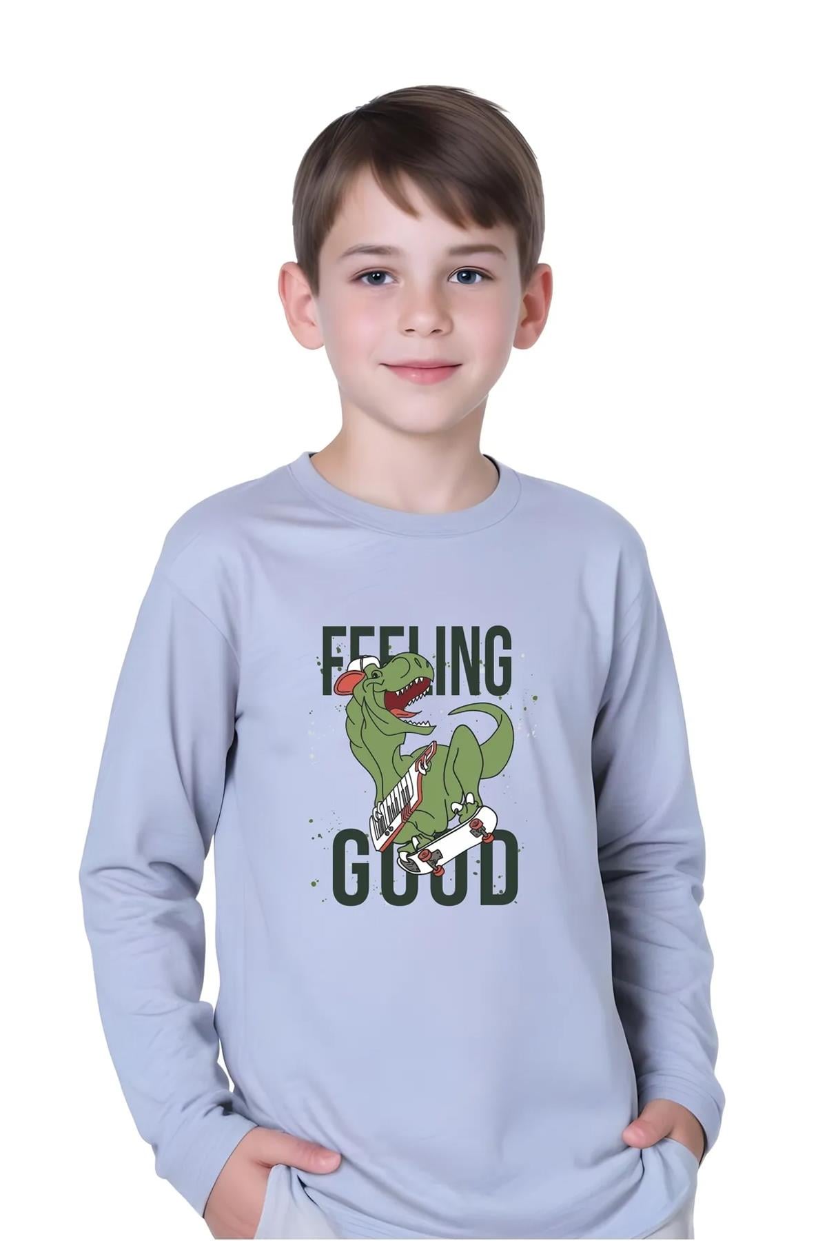 ERKEK ÇOCUK DİNOZOR BASKILI YUVARLAK YAKA SWEATSHİRT