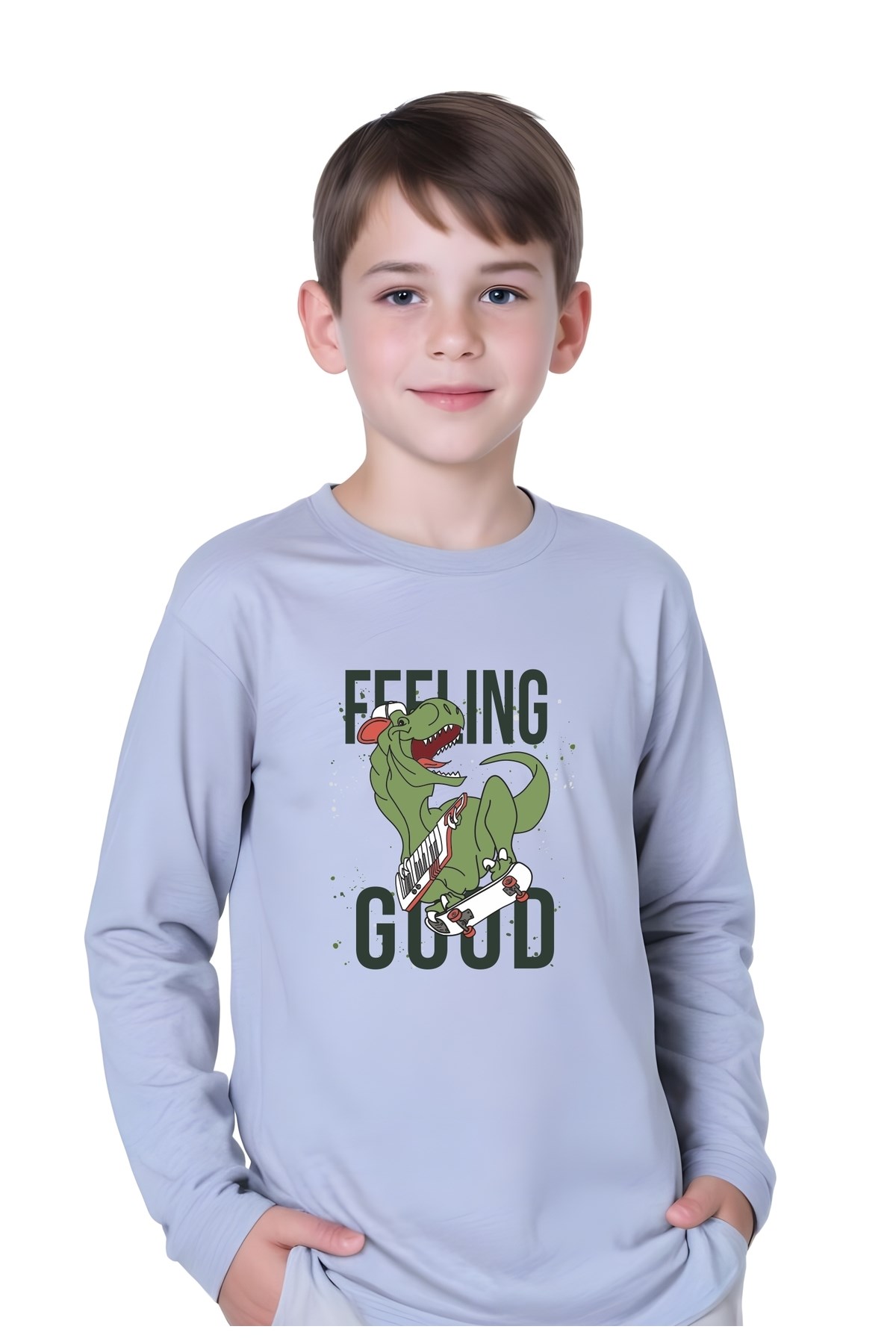 ERKEK ÇOCUK DİNOZOR BASKILI YUVARLAK YAKA SWEATSHİRT