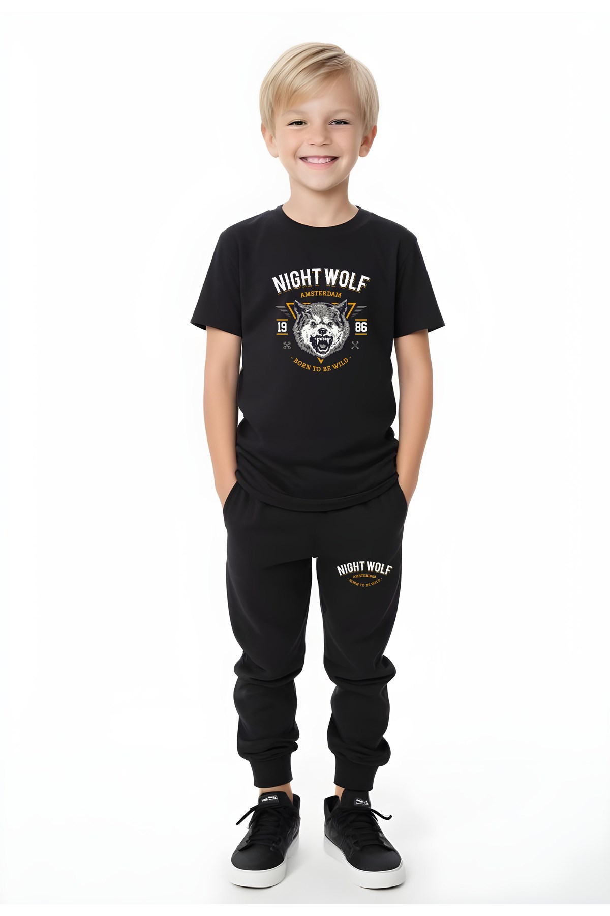 ERKEK ÇOCUK MEVSİMLİK NIGHT WOLF BASKILI ALT-ÜST TAKIM