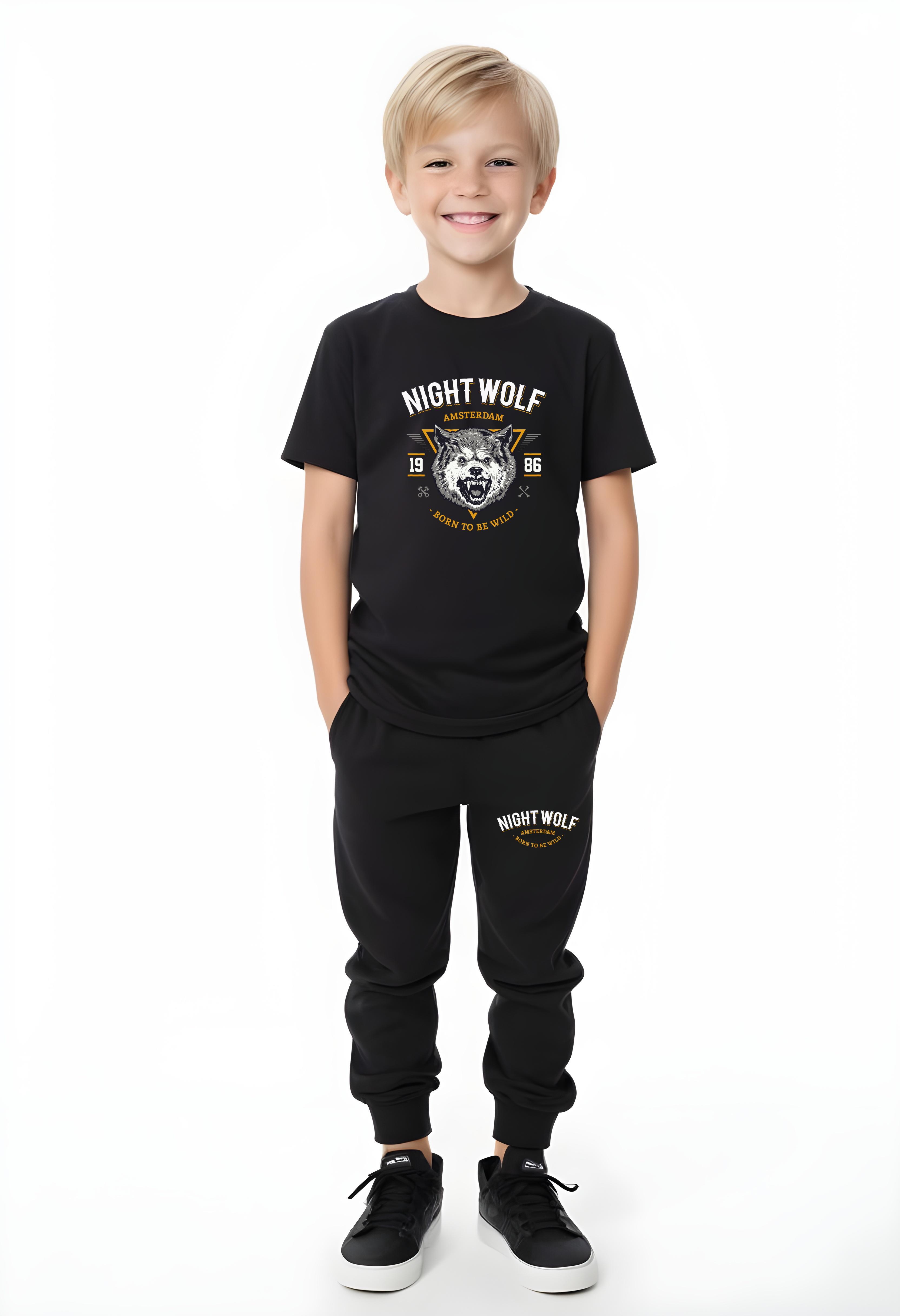 ERKEK ÇOCUK MEVSİMLİK NIGHT WOLF BASKILI ALT-ÜST TAKIM