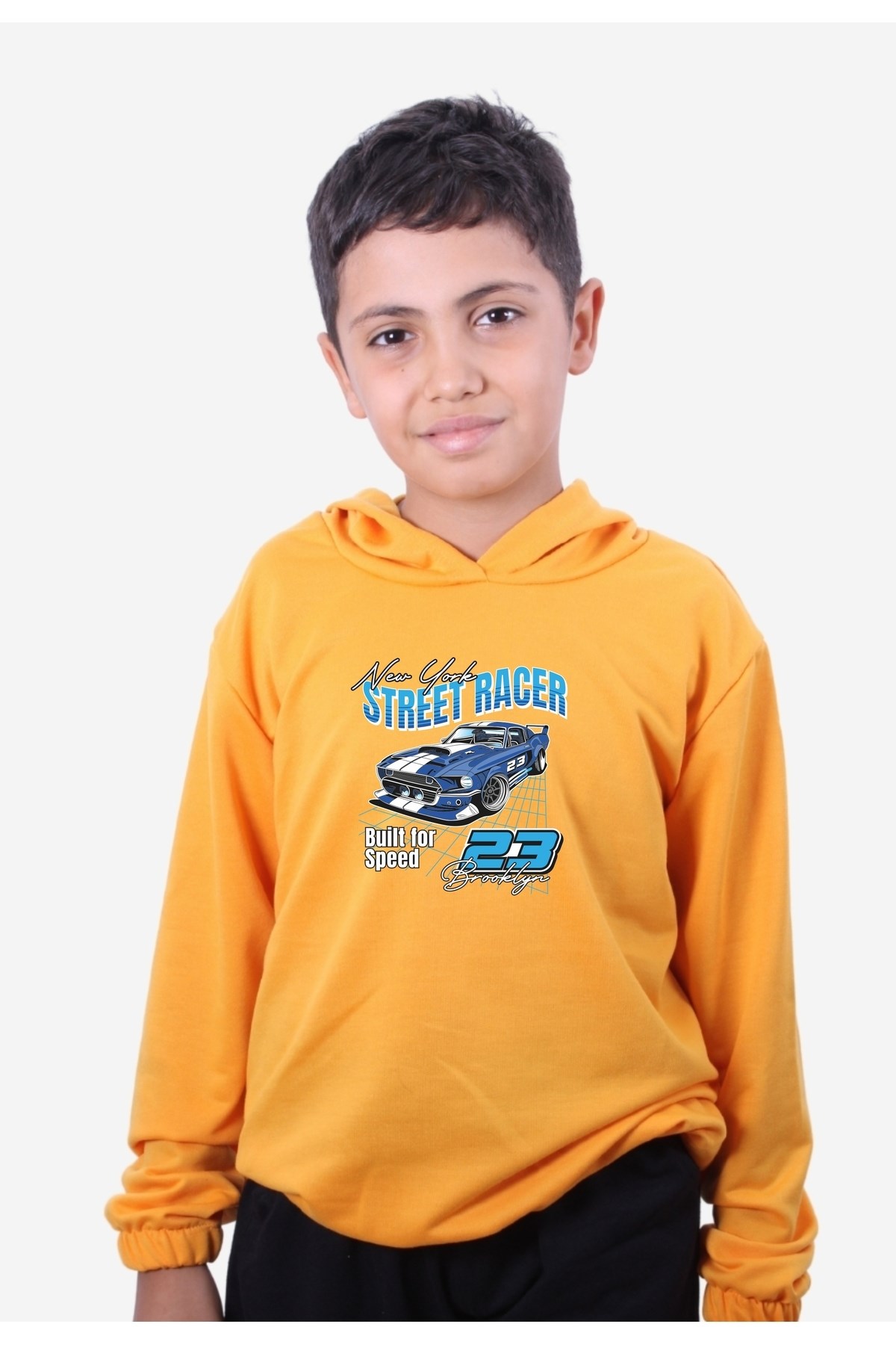 ERKEK ÇOCUK STREET RACER YAZI BASKILI KAPÜŞONLU-BELİ LASTİK DETAYLI SWEATSHİRT