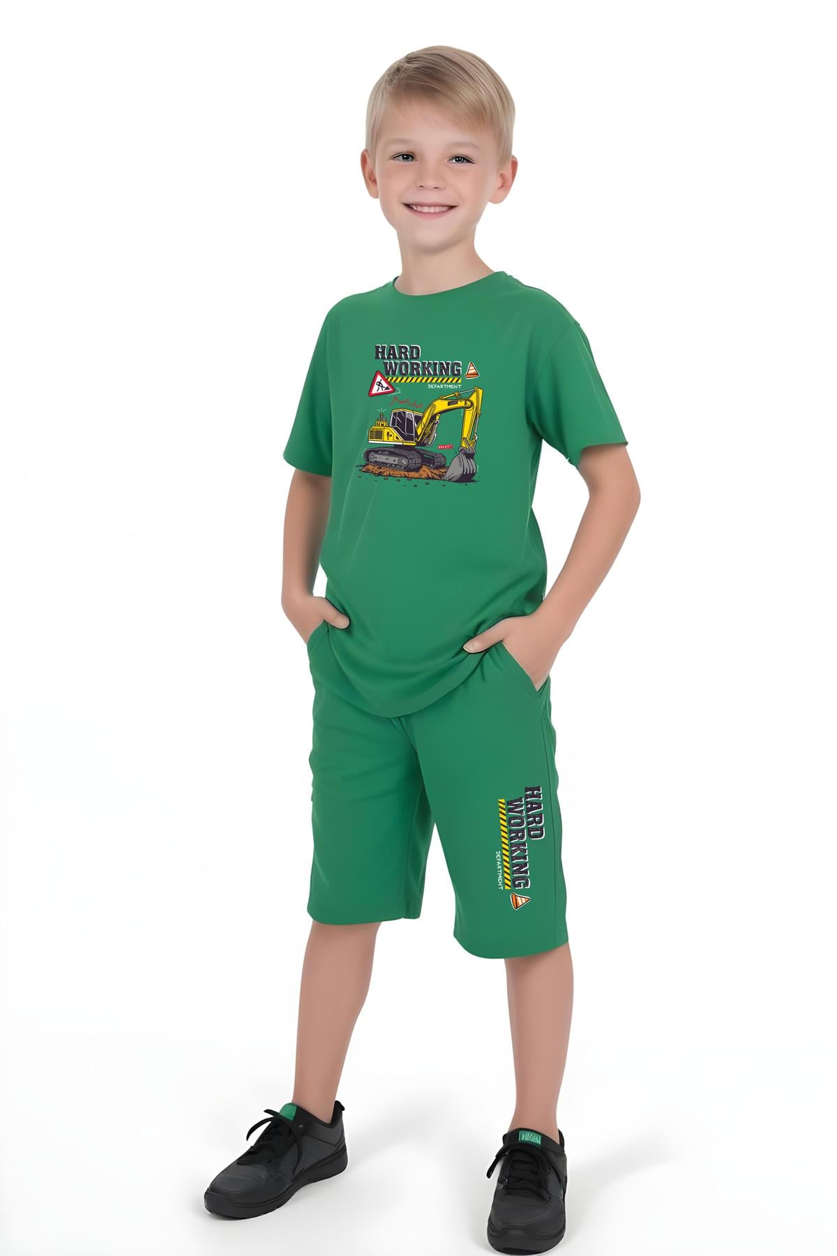 ERKEK ÇOCUK TİŞÖRT-ŞORT HARD WORKİNG BASKILI ALT-ÜST TAKIM