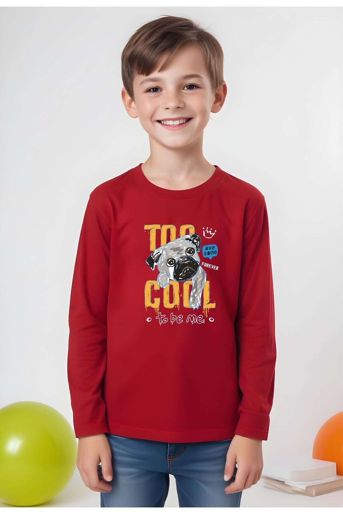 ERKEK ÇOCUK TOP COOL YAZI BASKILI YUVARLAK YAKA SWEATSHİRT