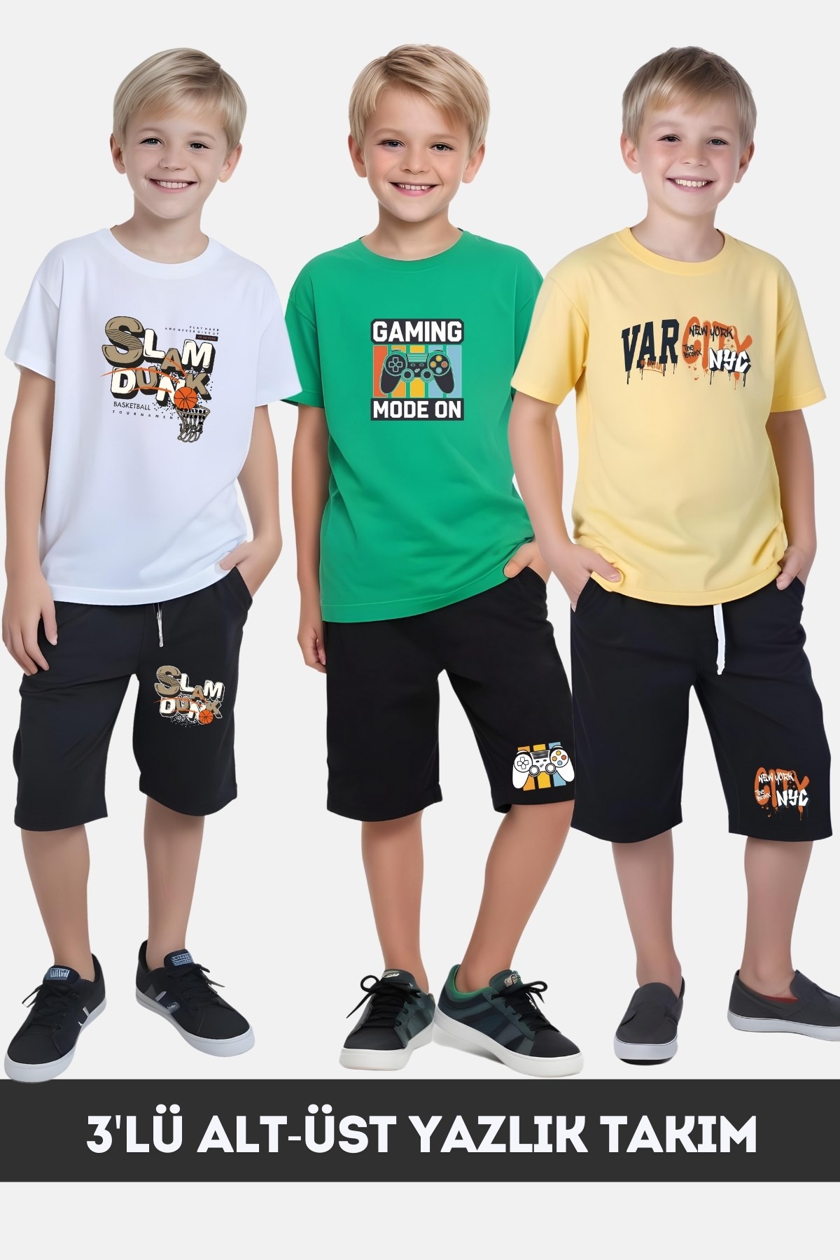 ERKEK ÇOCUK YAZLIK SLAM DUNK-GAMING-VARCİTY BASKILI ALT-ÜST TAKIM
