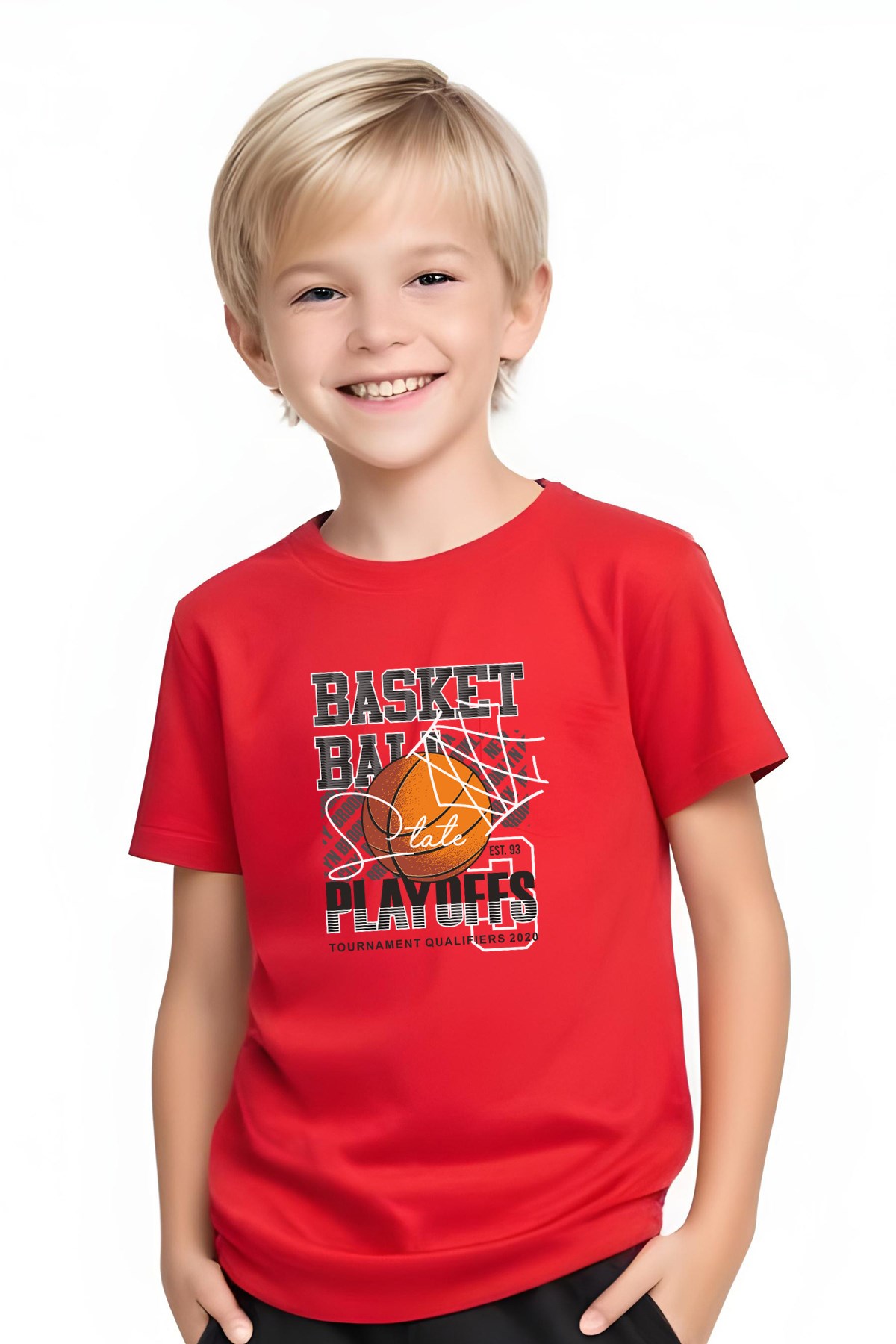 ERKEK ÇOCUK YUVARLAK YAKA BASKETBALL BASKILI T-SHİRT